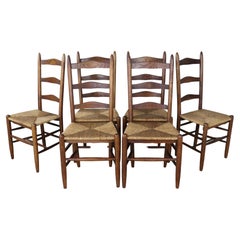 Antique Set of 6 Country Oak Ladderback Chairs