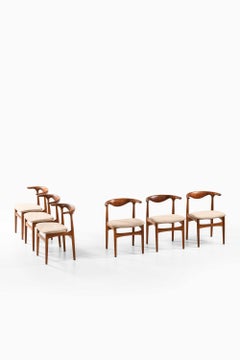 Juego de 6 sillas de comedor «Cowhorn» en tela, roble y teca, de Knud Færch, 1969