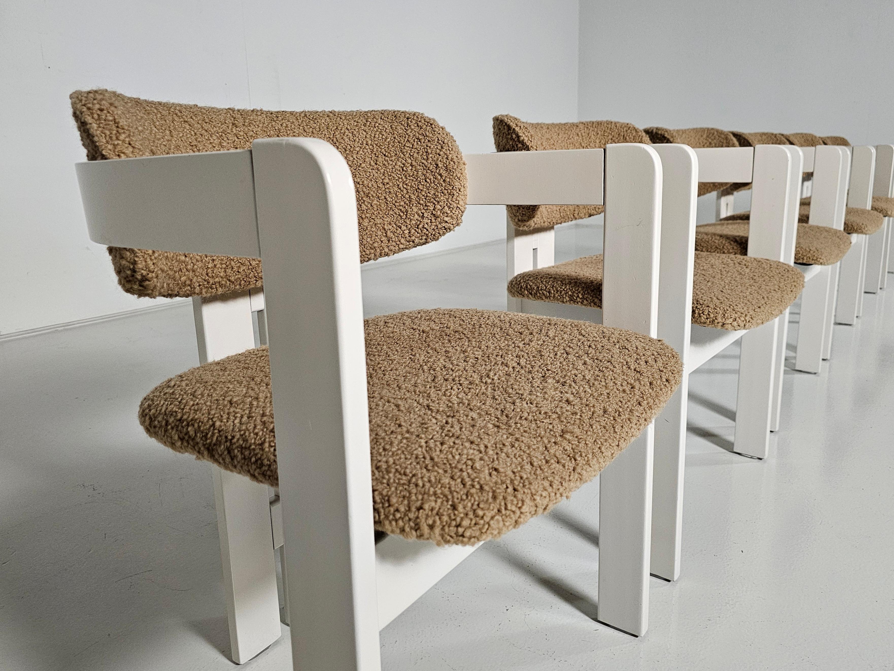 Set of 6 cream and beige colored Pigreco Style Dining Chairs, Italy, 1970 7