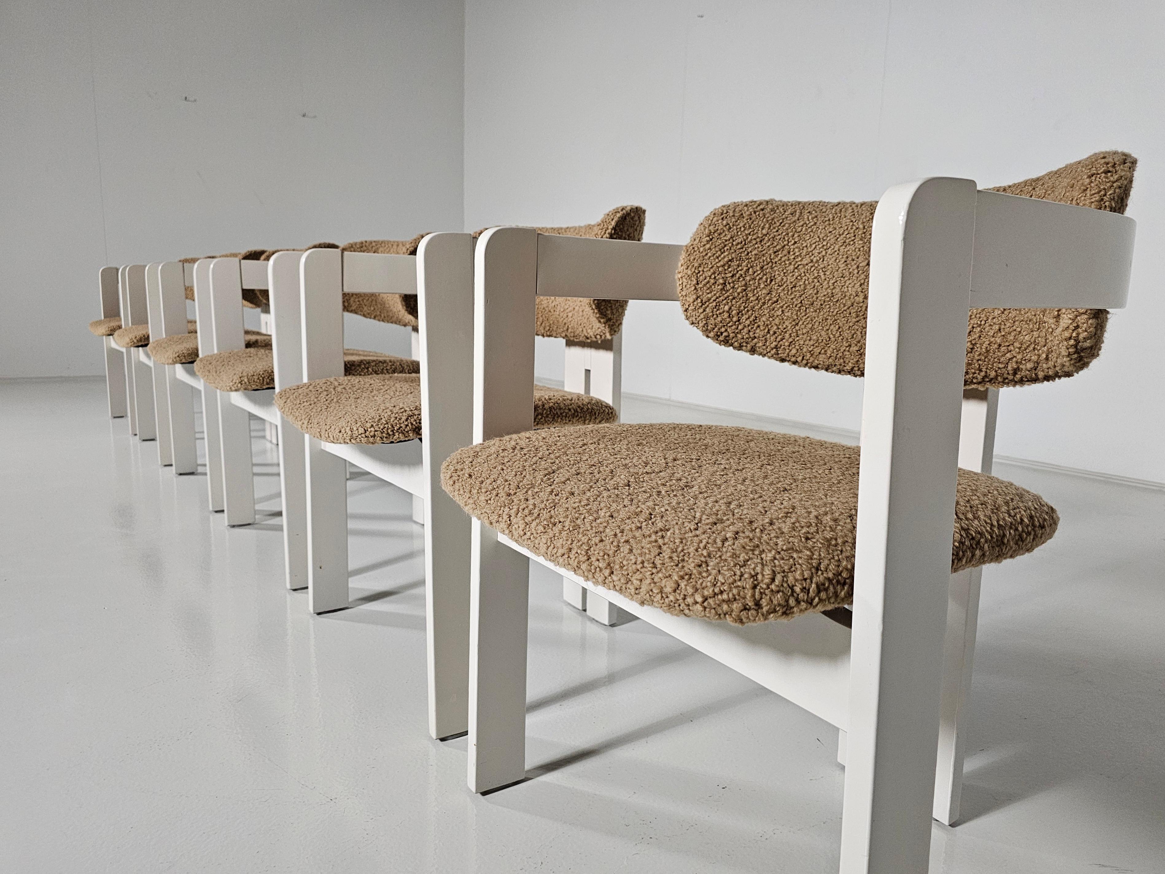 Set of 6 cream and beige colored Pigreco Style Dining Chairs, Italy, 1970 8