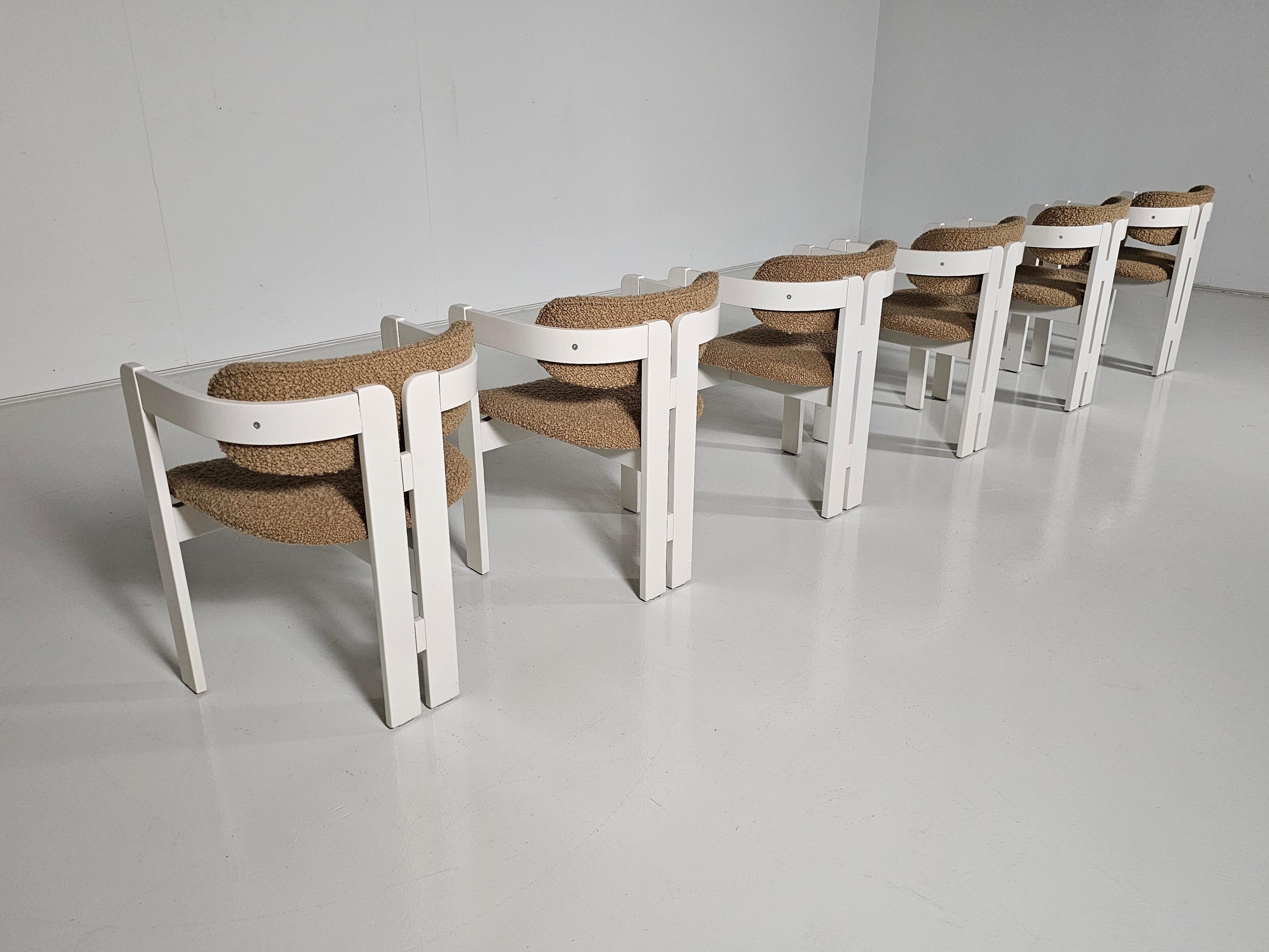 European Set of 6 cream and beige colored Pigreco Style Dining Chairs, Italy, 1970