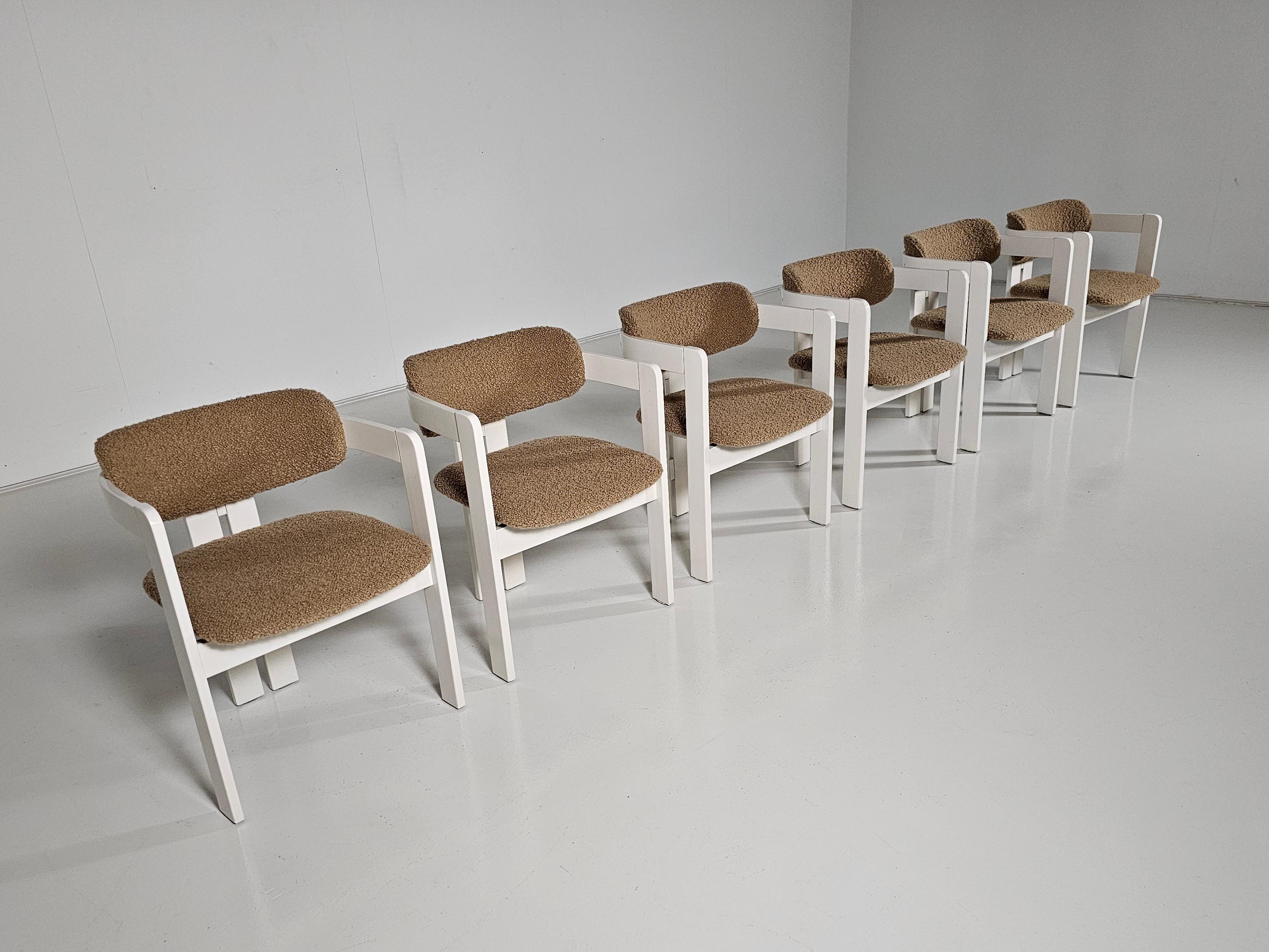 Late 20th Century Set of 6 cream and beige colored Pigreco Style Dining Chairs, Italy, 1970