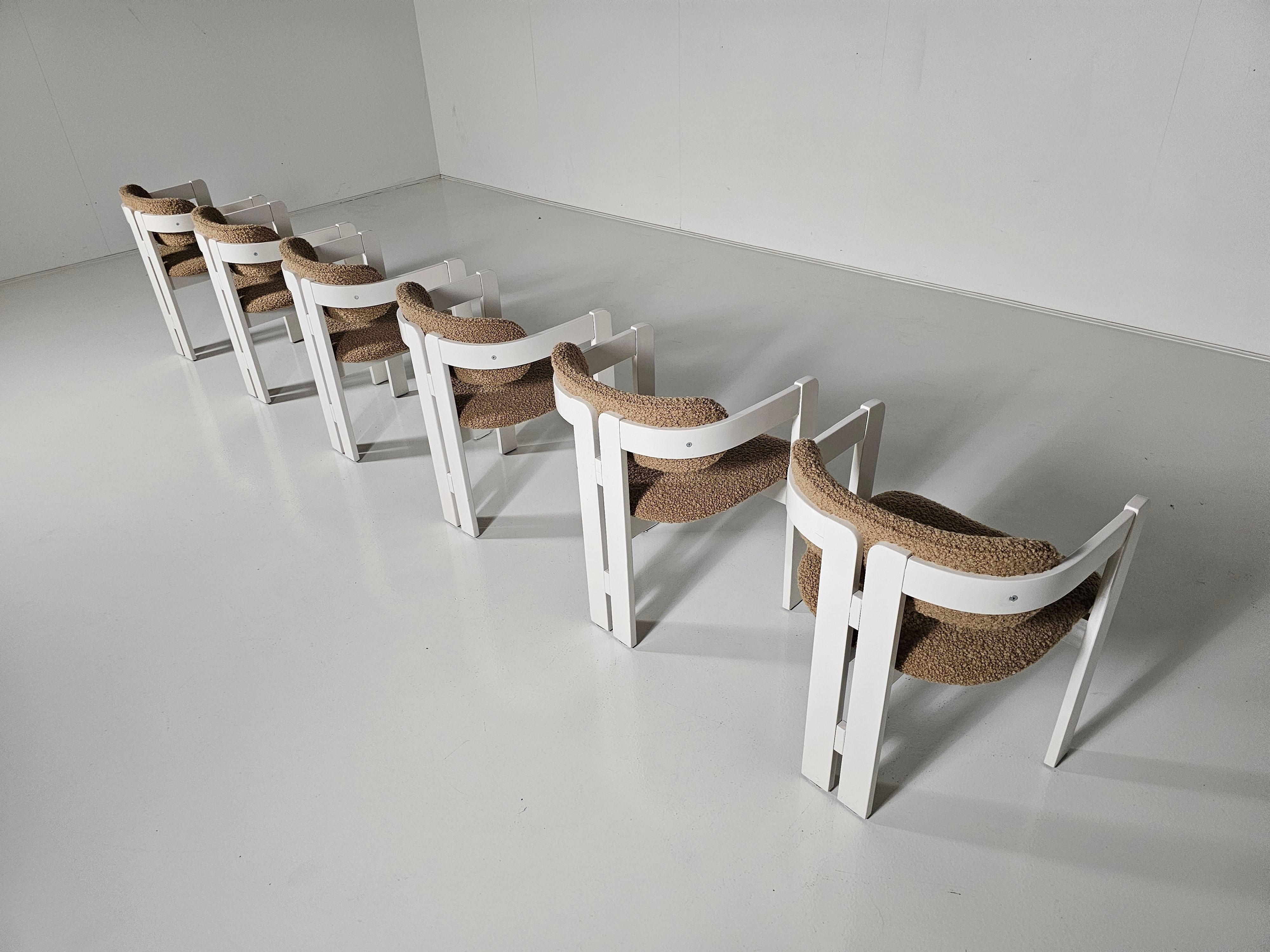 Set of 6 cream and beige colored Pigreco Style Dining Chairs, Italy, 1970 1