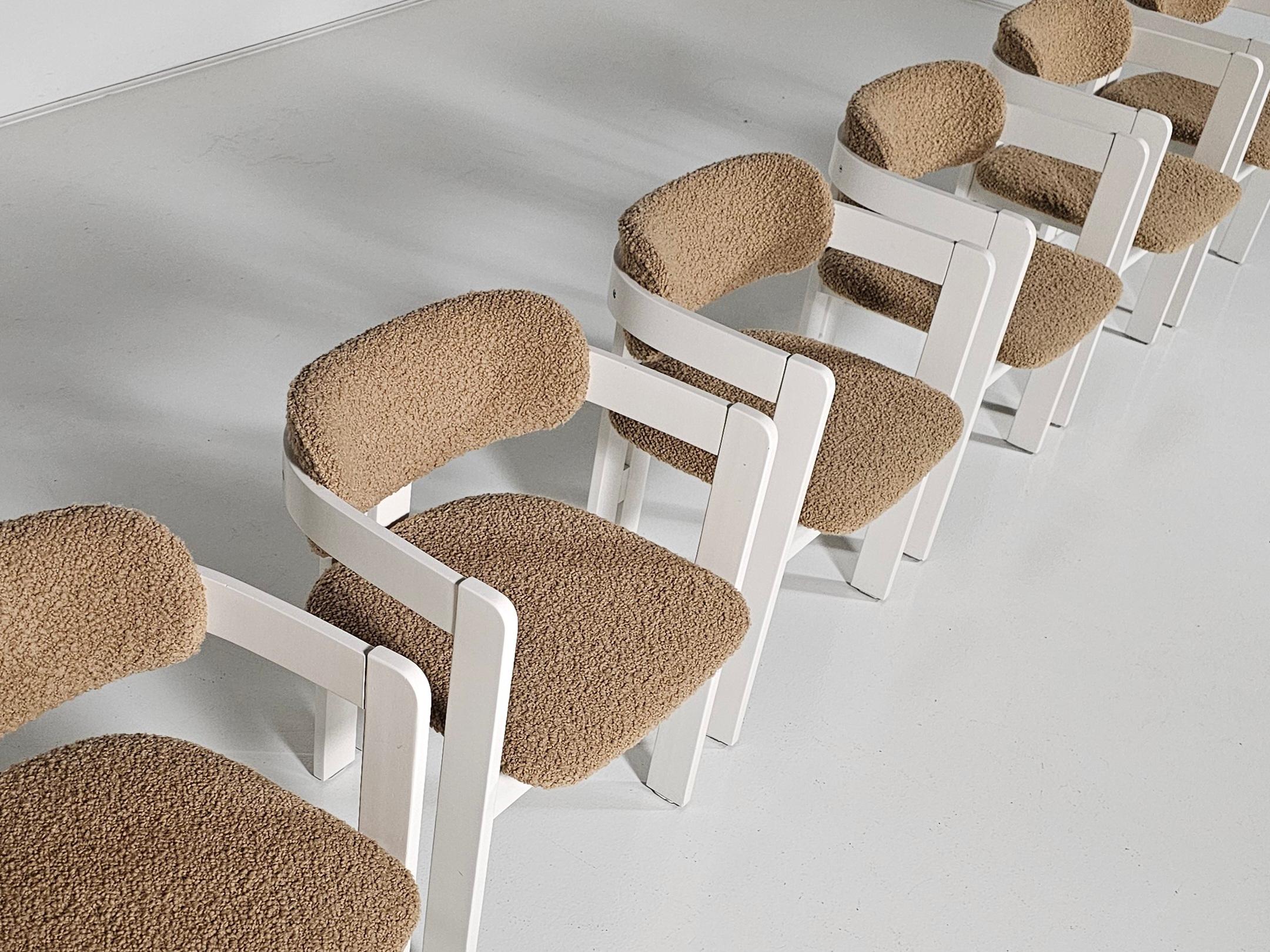 Set of 6 cream and beige colored Pigreco Style Dining Chairs, Italy, 1970 2