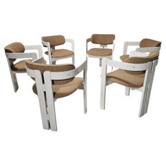 Set of 6 cream and beige colored Pigreco Style Dining Chairs, Italy, 1970