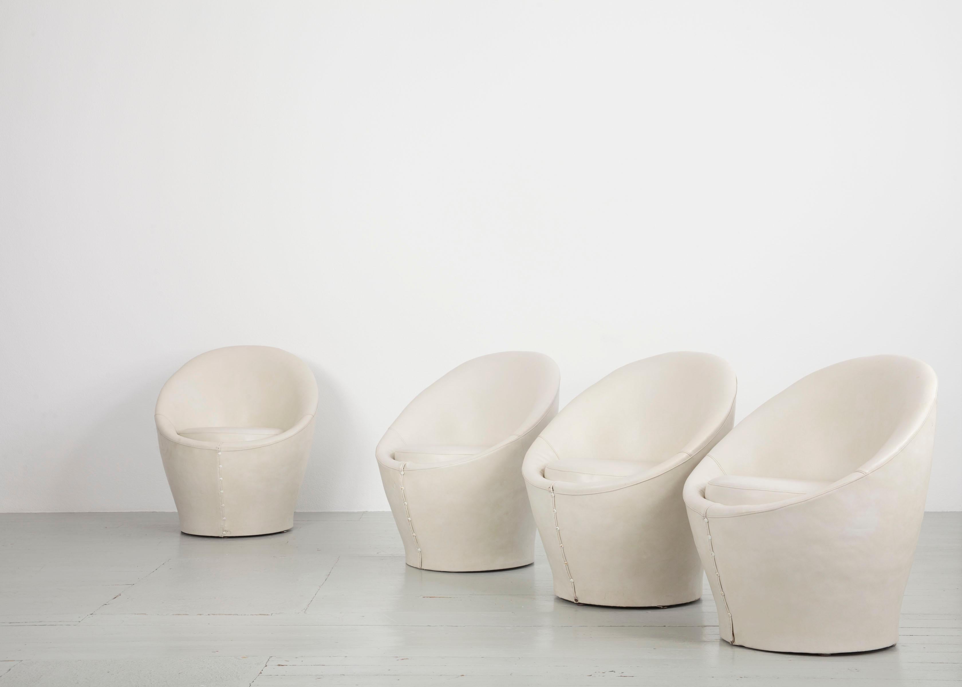 Set of 6 Cream White Leatherette Armchairs in the Style of Pierre Paulin, 1970s 5