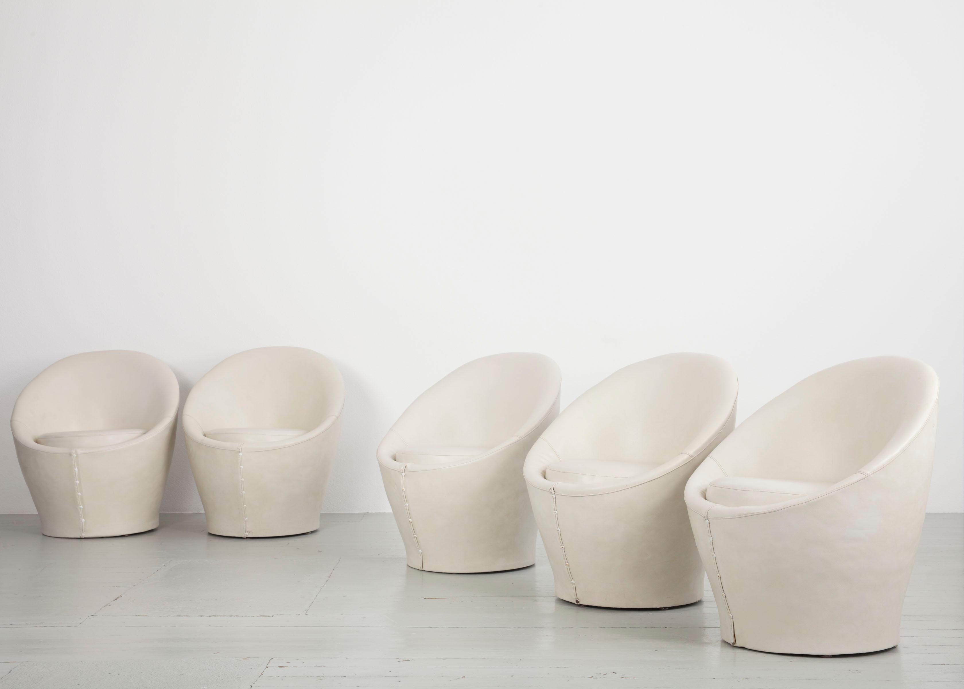 Set of 6 Cream White Leatherette Armchairs in the Style of Pierre Paulin, 1970s 6