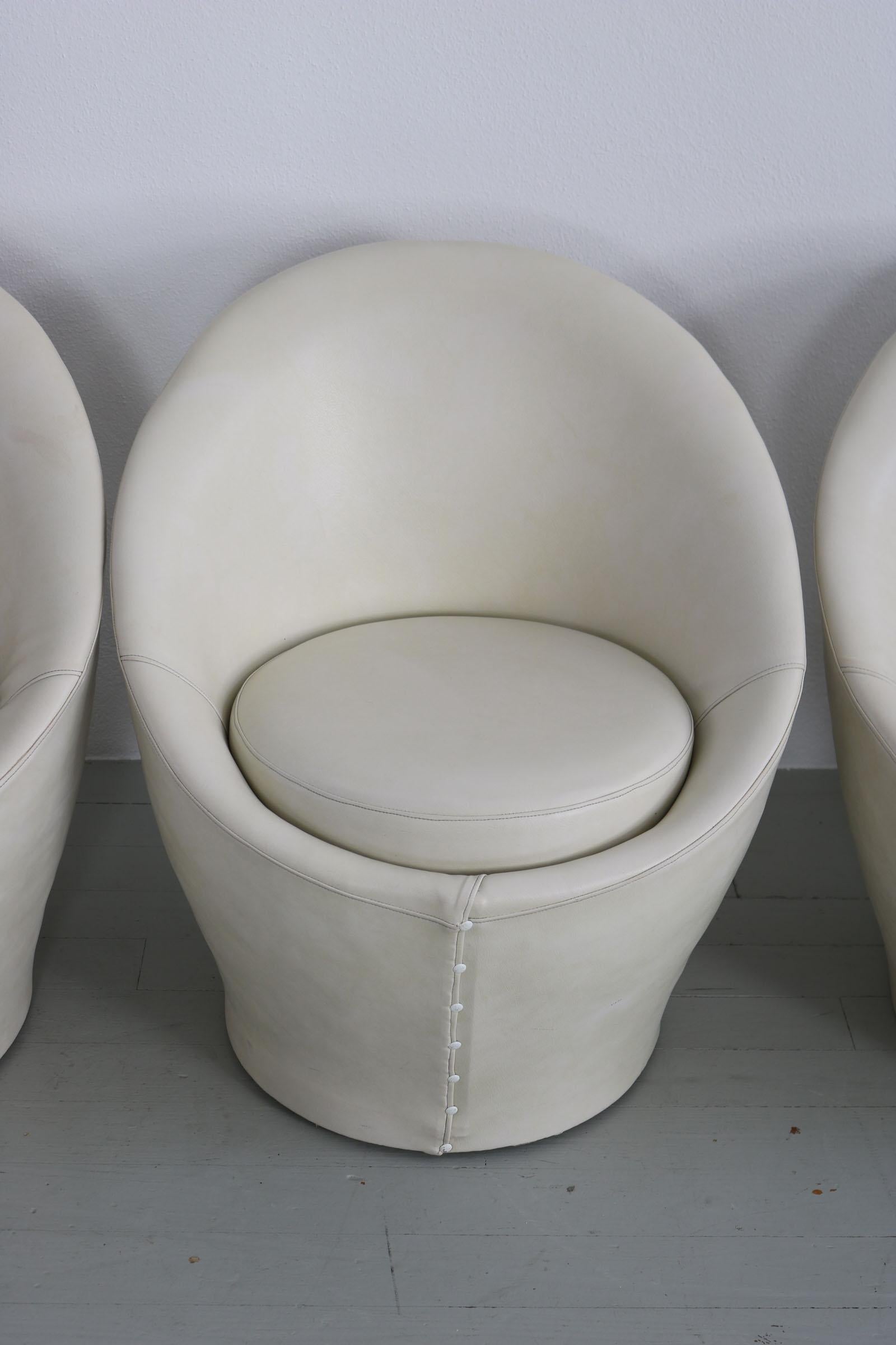 Set of 6 Cream White Leatherette Armchairs in the Style of Pierre Paulin, 1970s 8