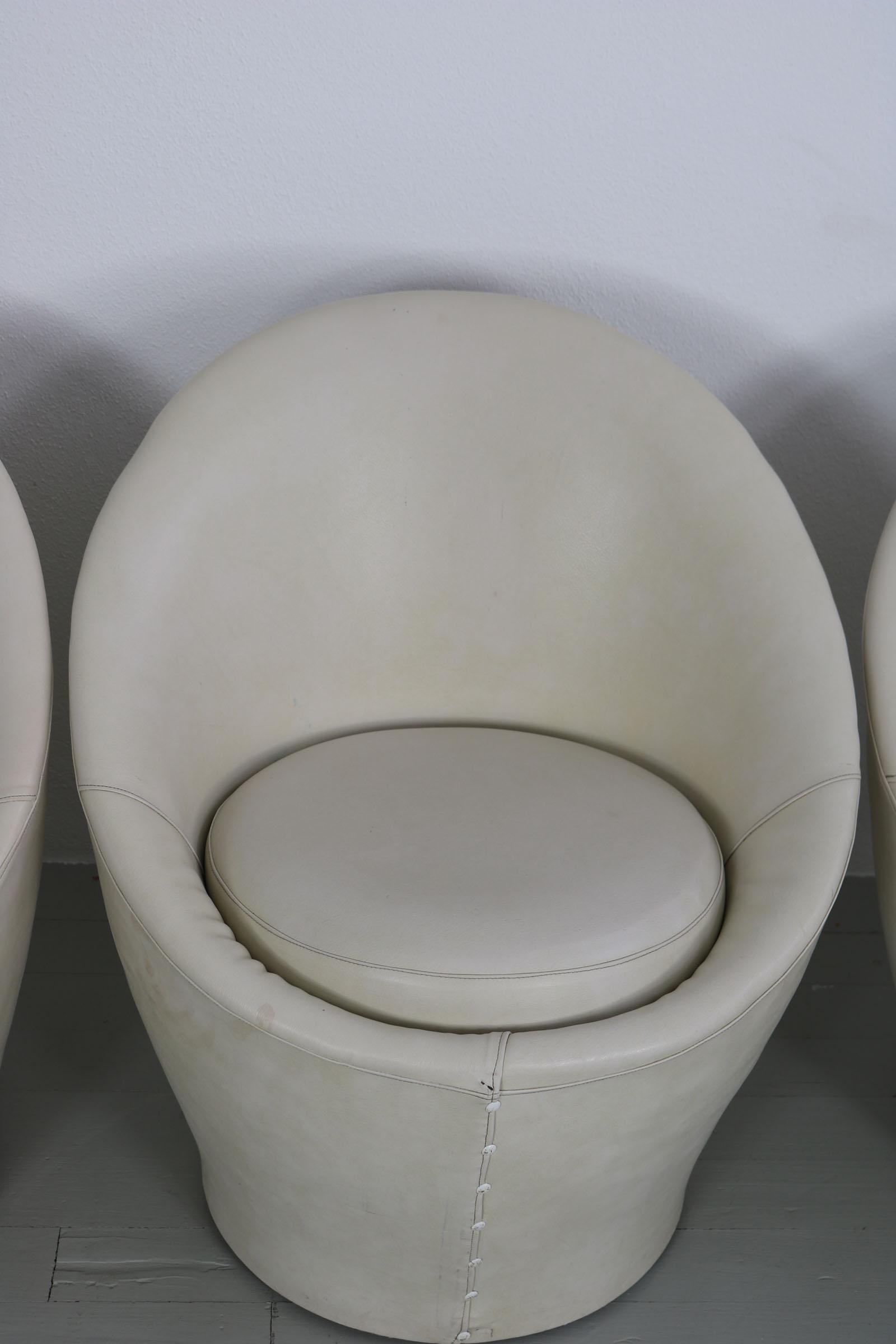 Set of 6 Cream White Leatherette Armchairs in the Style of Pierre Paulin, 1970s 9