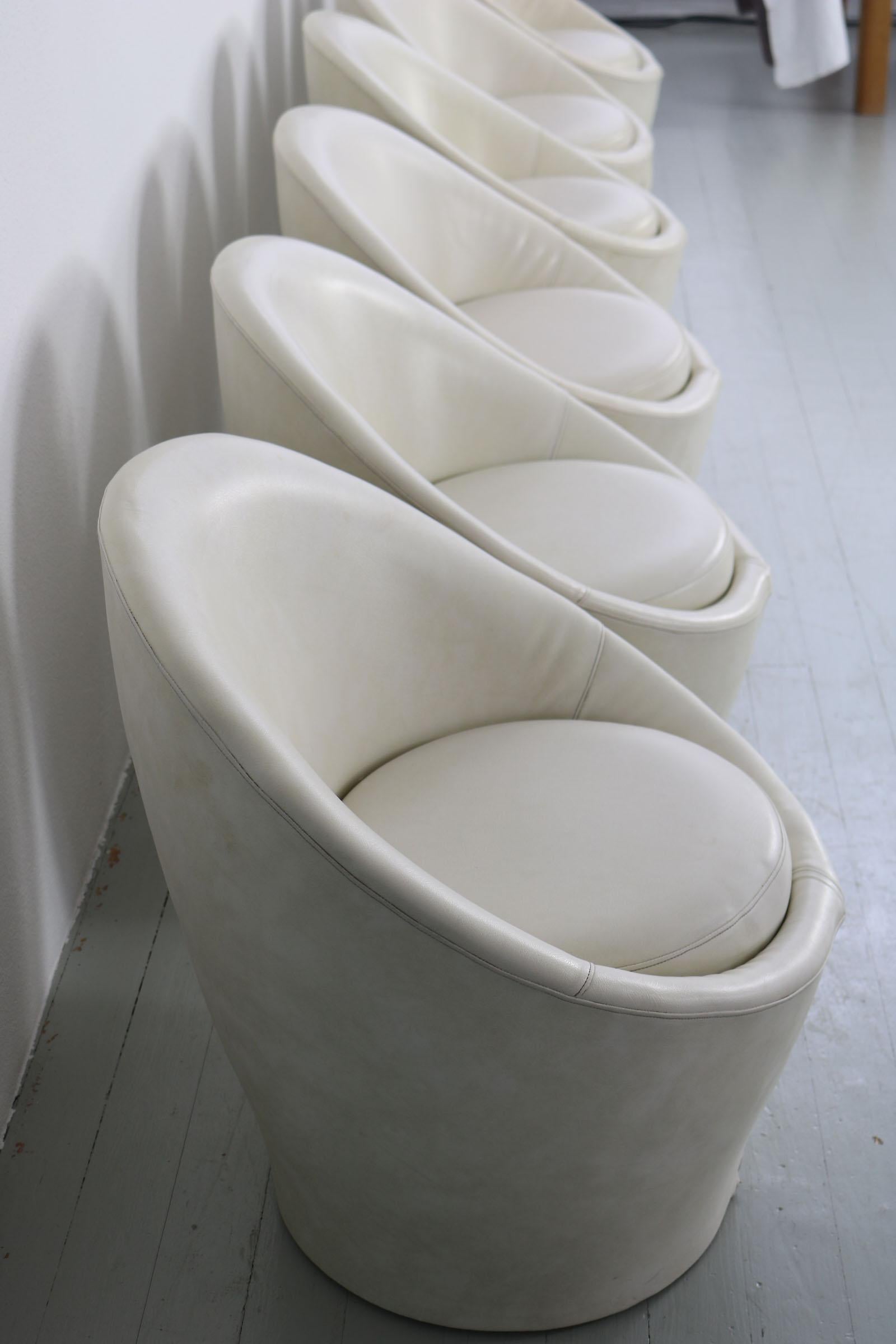 Set of 6 Cream White Leatherette Armchairs in the Style of Pierre Paulin, 1970s 12