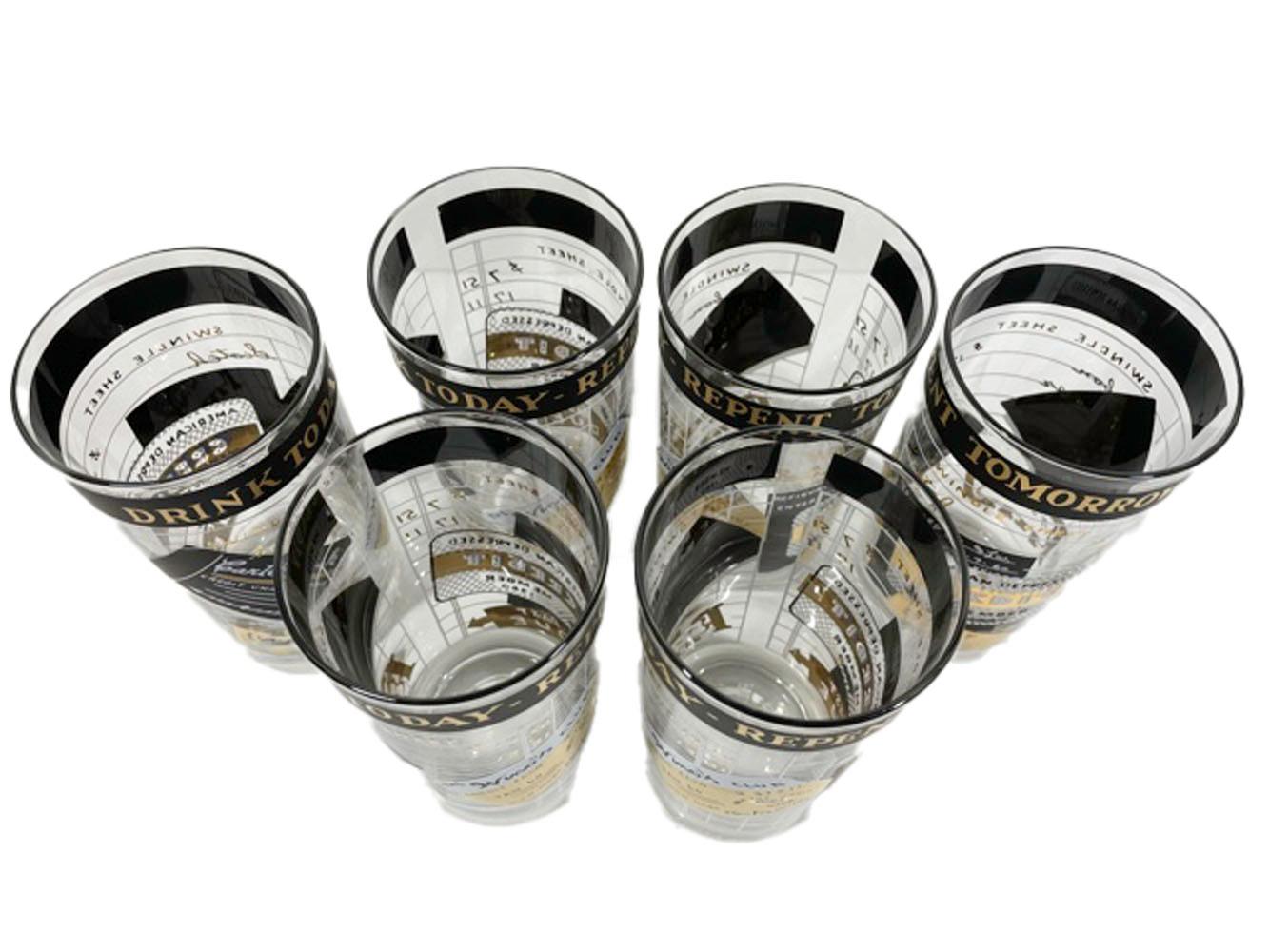 Six Mid-Century Modern highball glasses in the 