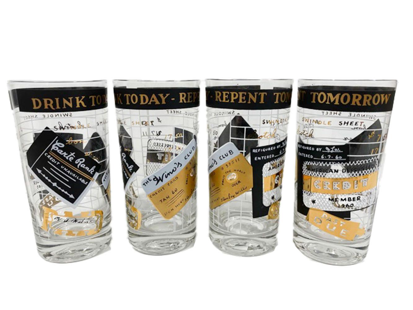 Set of 6 Credit Card Themed Highball Glasses, 