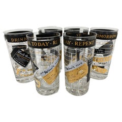 Set of 6 Credit Card Themed Highball Glasses, "Drink Today, Repent Tomorrow"