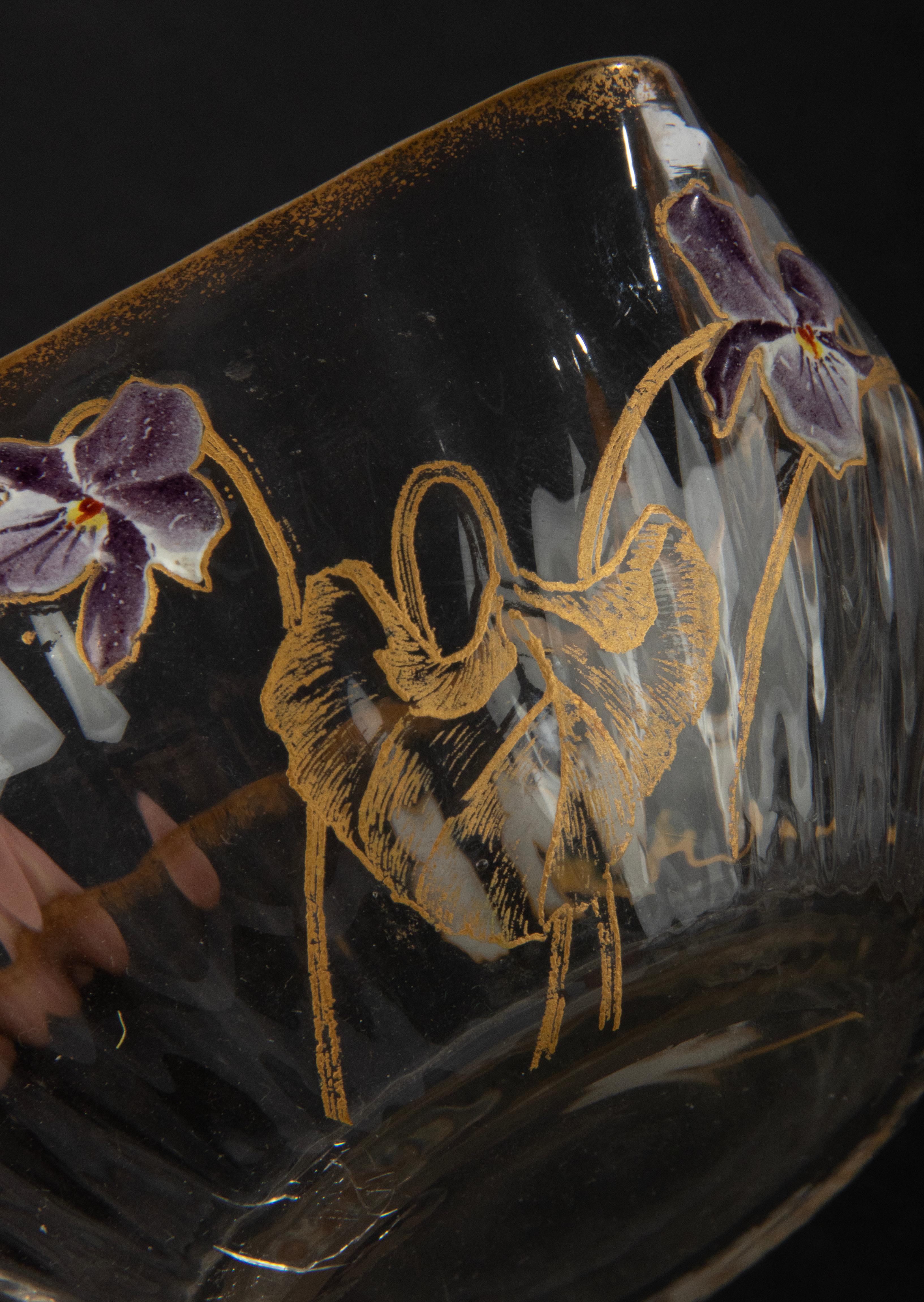 Set of 6 Crystal Art Nouveau Bowls Hand Painted with Flowers Attr. to Daum Nancy For Sale 7