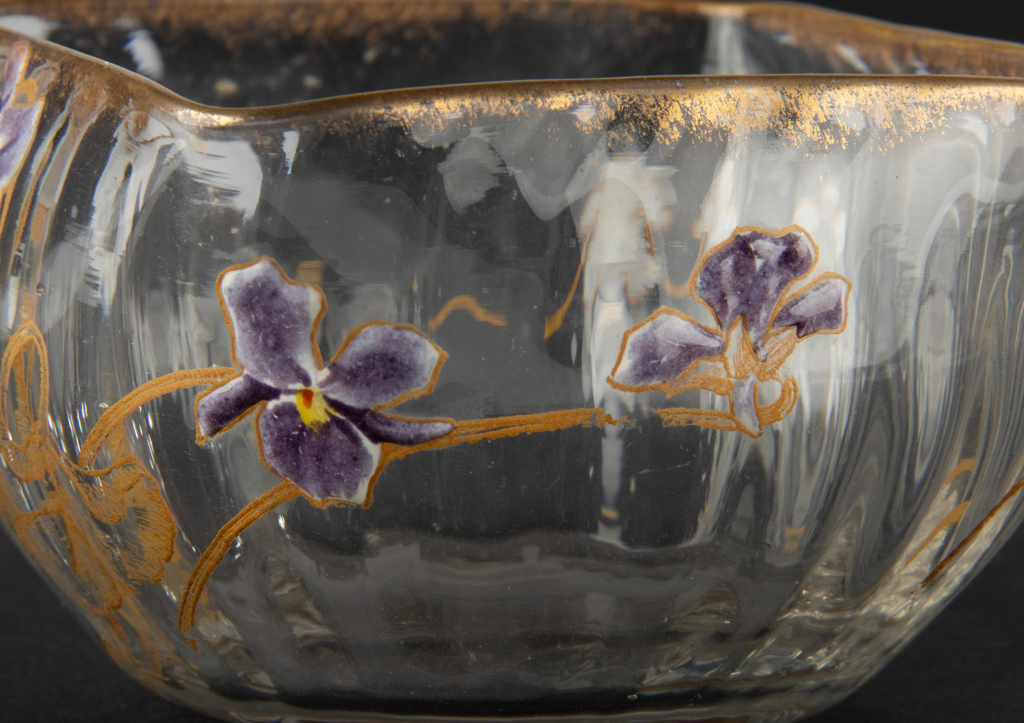 Set of 6 Crystal Art Nouveau Bowls Hand Painted with Flowers Attr. to Daum Nancy For Sale 8