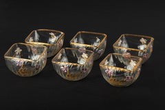 Set of 6 Crystal Art Nouveau Bowls Hand Painted with Flowers Attr. to Daum Nancy