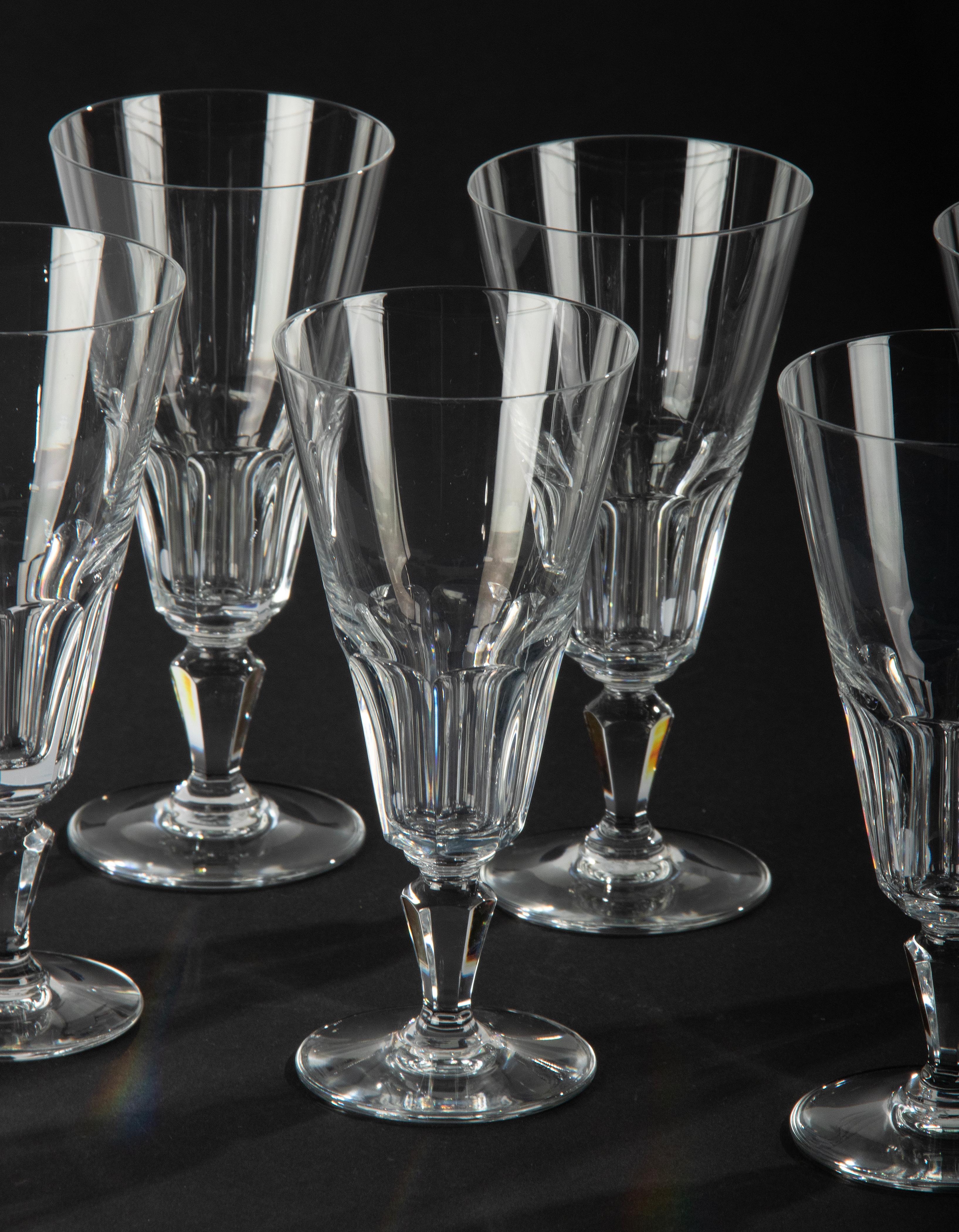 French Set of 6 Crystal Champagne Flutes Made by Baccarat