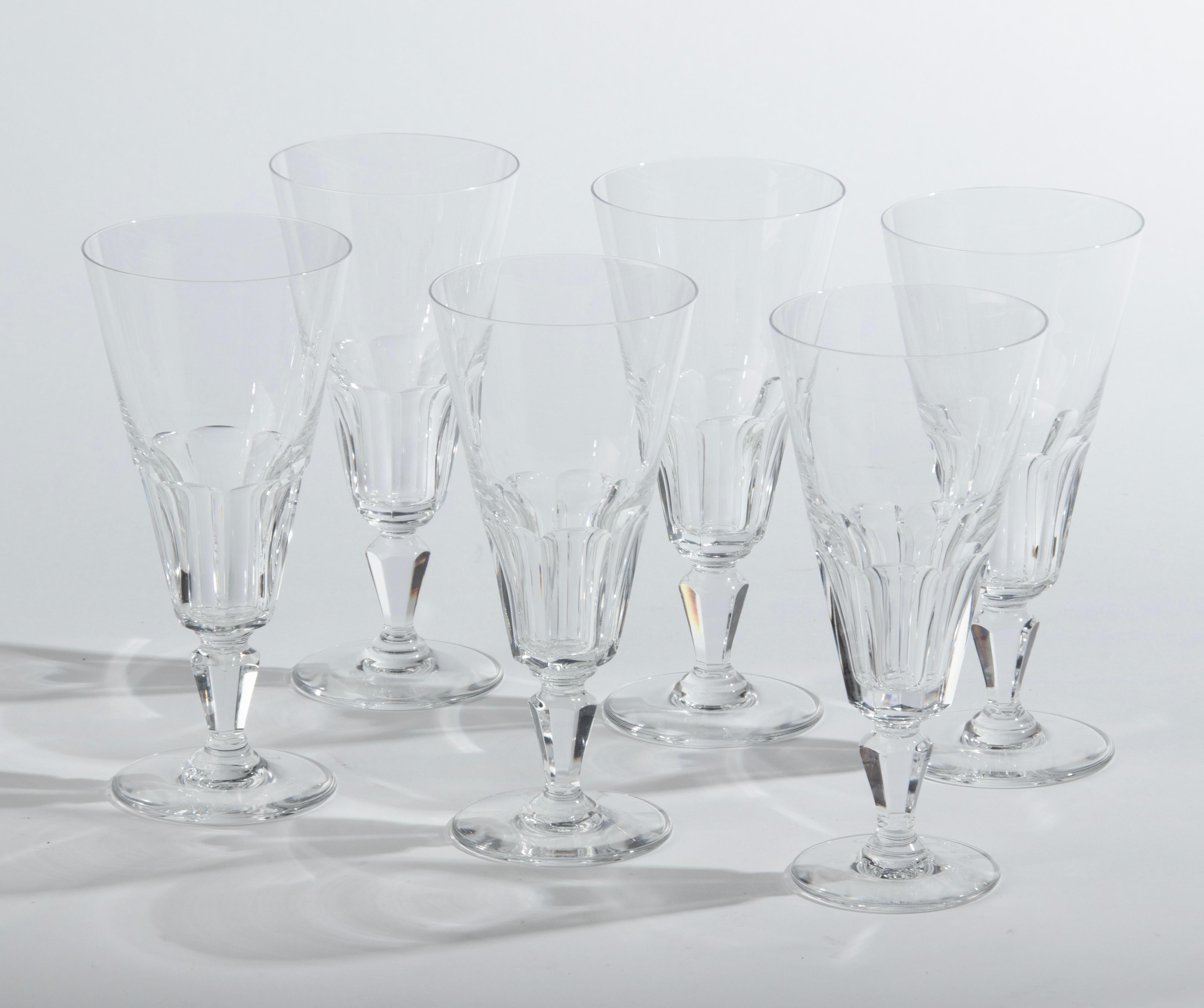 Hand-Crafted Set of 6 Crystal Champagne Flutes Made by Baccarat