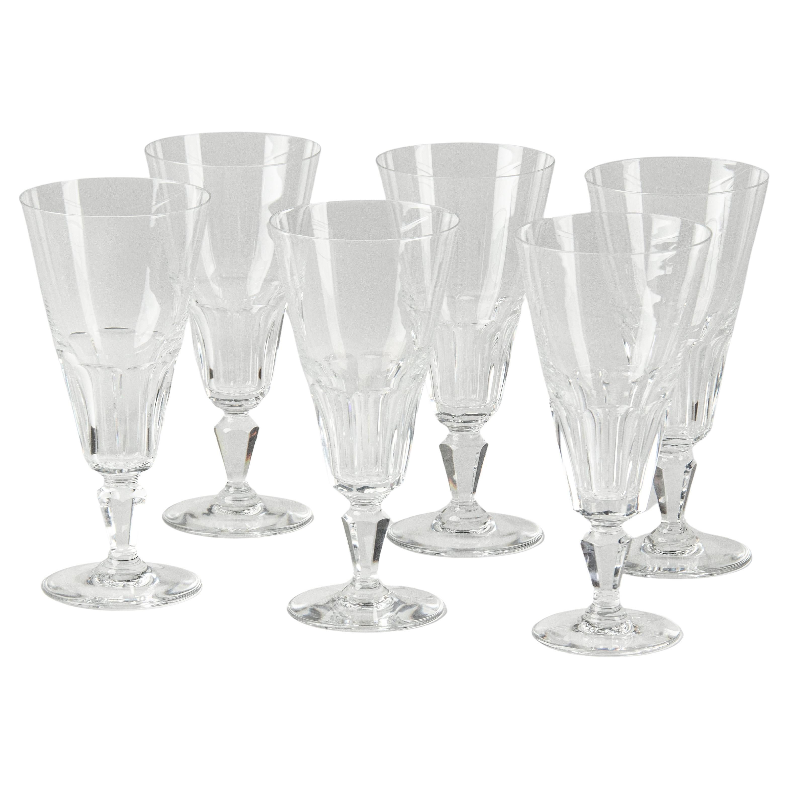 Ensemble de 6 flûtes à champagne en cristal fabriquées par Baccarat