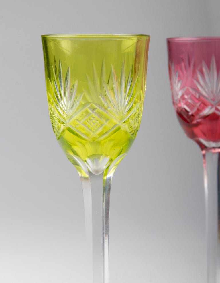 Set of 6 Crystal Colored Liquor Glasses Made by Val Saint Lambert For Sale at 1stDibs