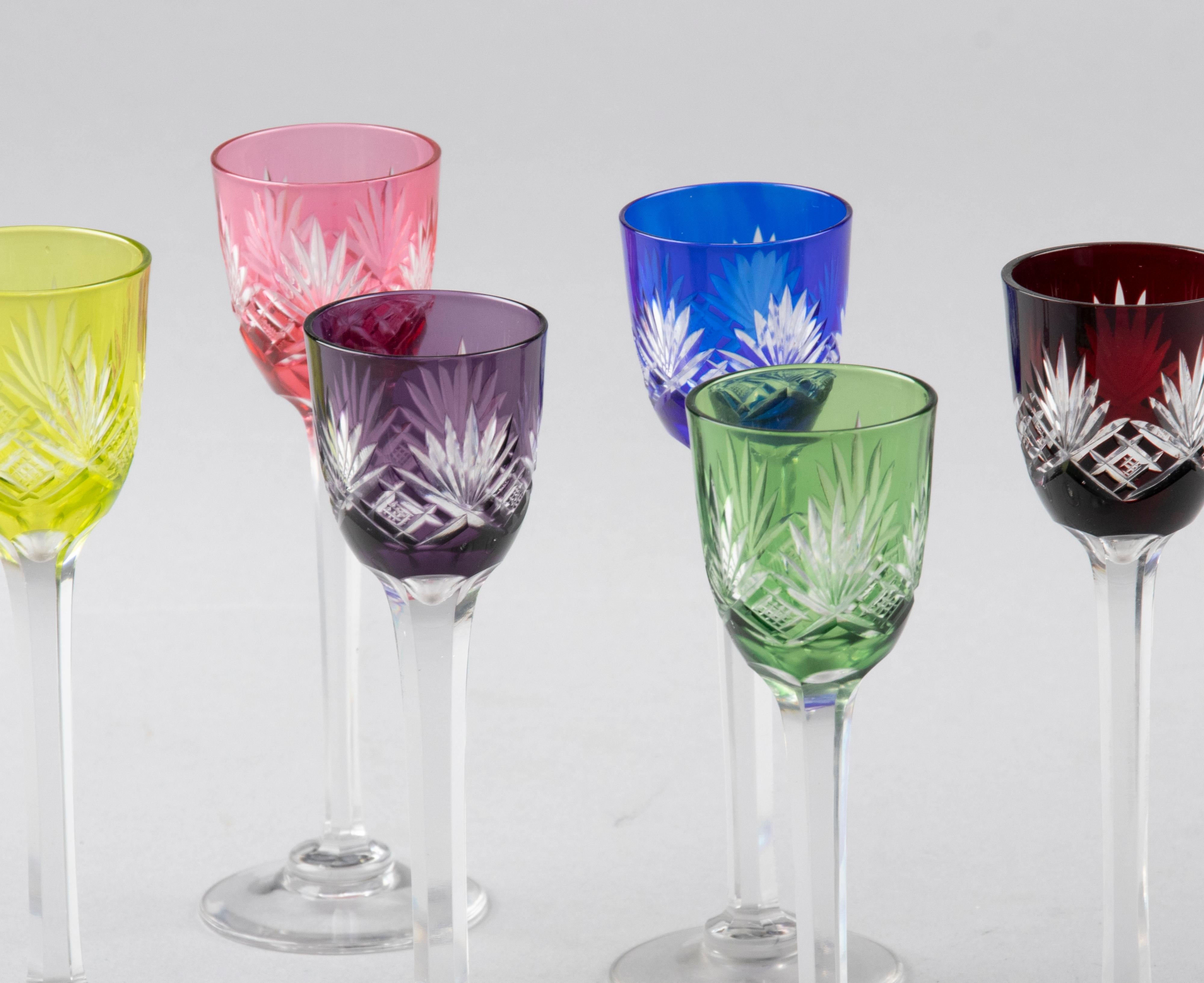 Set of 6 Crystal Colored Liquor Glasses Made by Val Saint Lambert 5