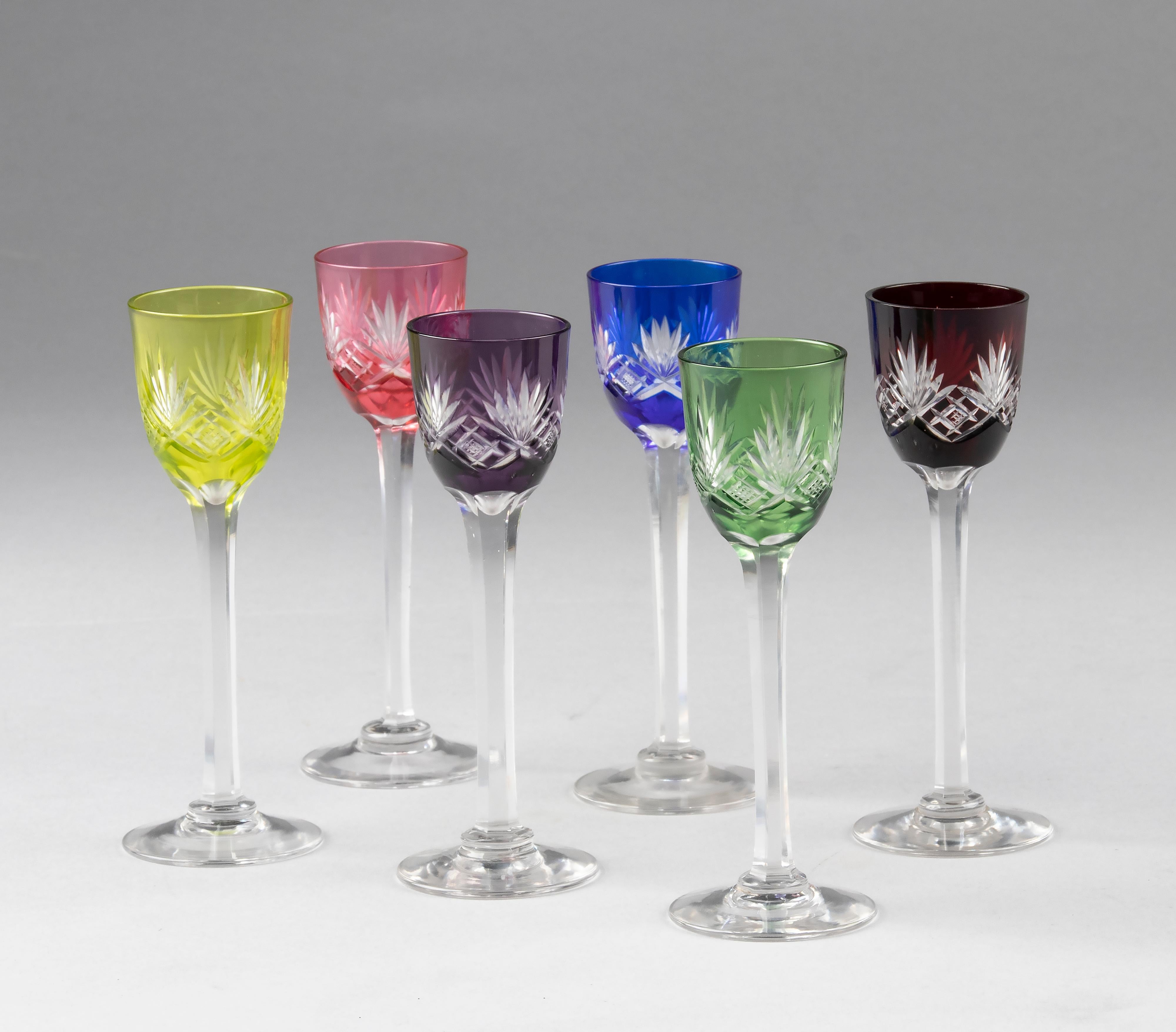 Set of 6 Crystal Colored Liquor Glasses Made by Val Saint Lambert 7