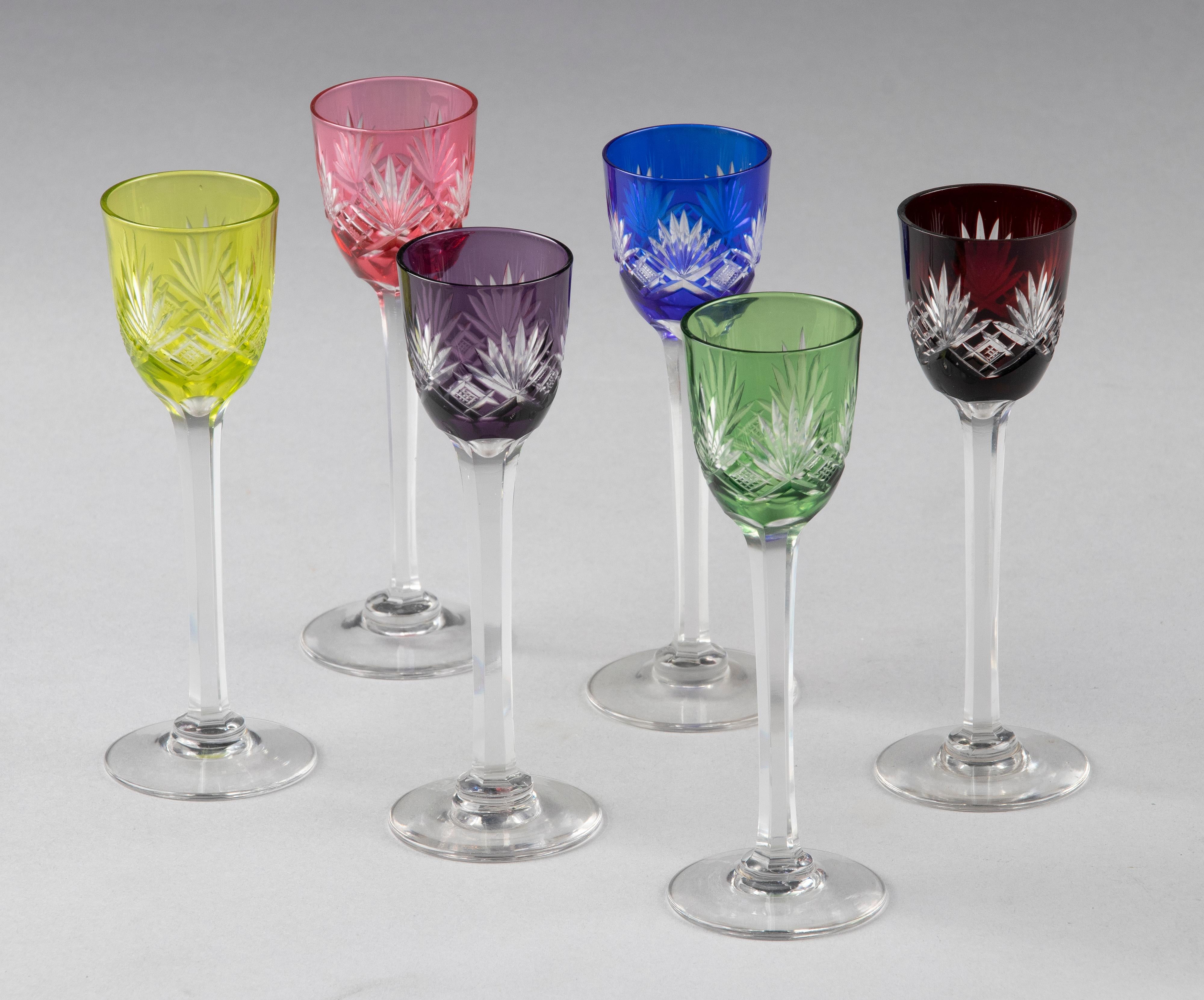 Set of 6 Crystal Colored Liquor Glasses Made by Val Saint Lambert 8
