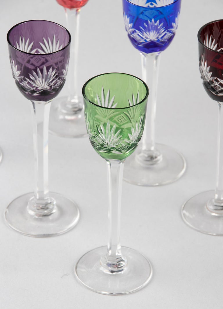 Set of 6 Crystal Colored Liquor Glasses Made by Val Saint Lambert at ...