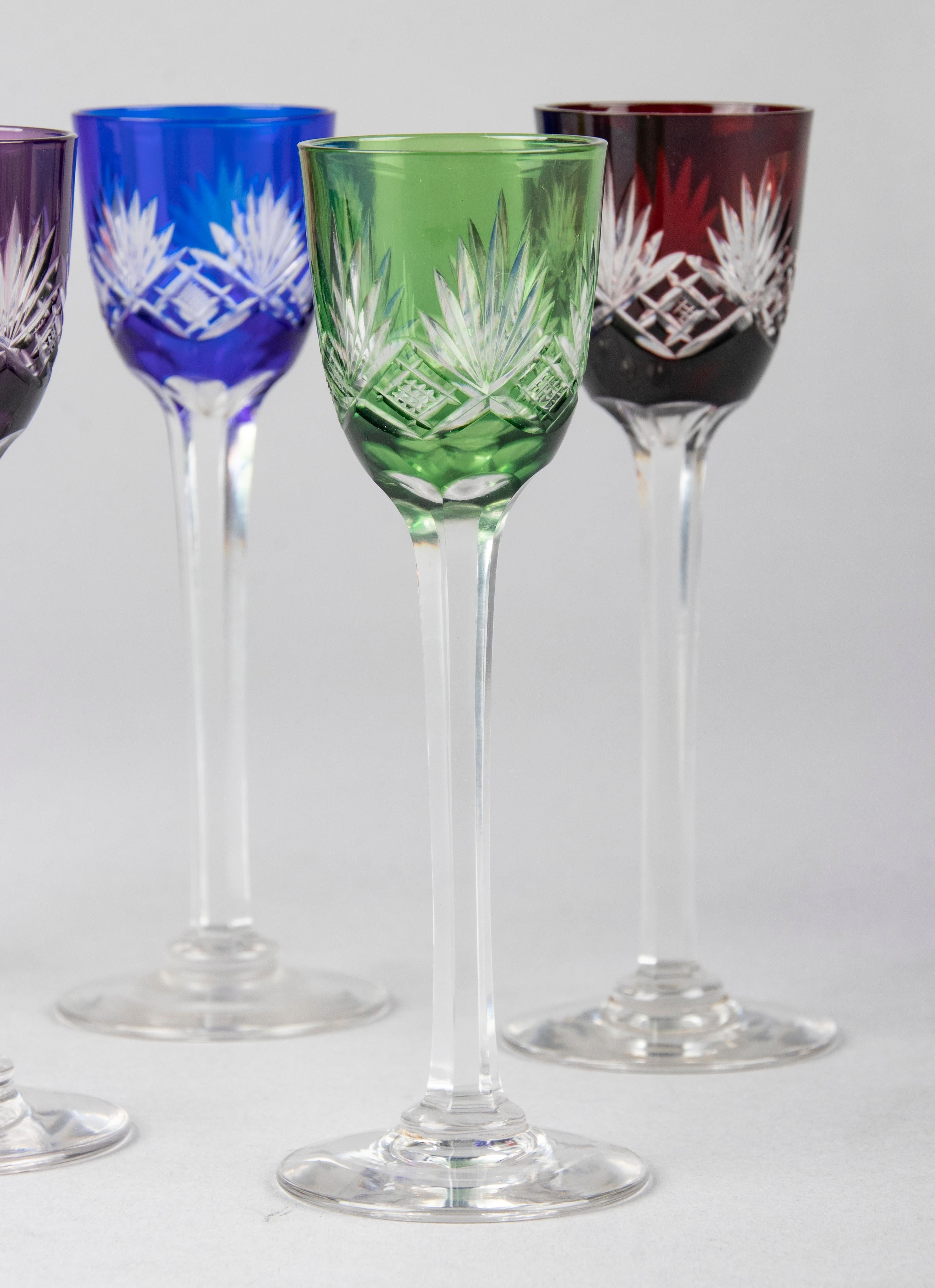 Set of 6 Crystal Colored Liquor Glasses Made by Val Saint Lambert 2