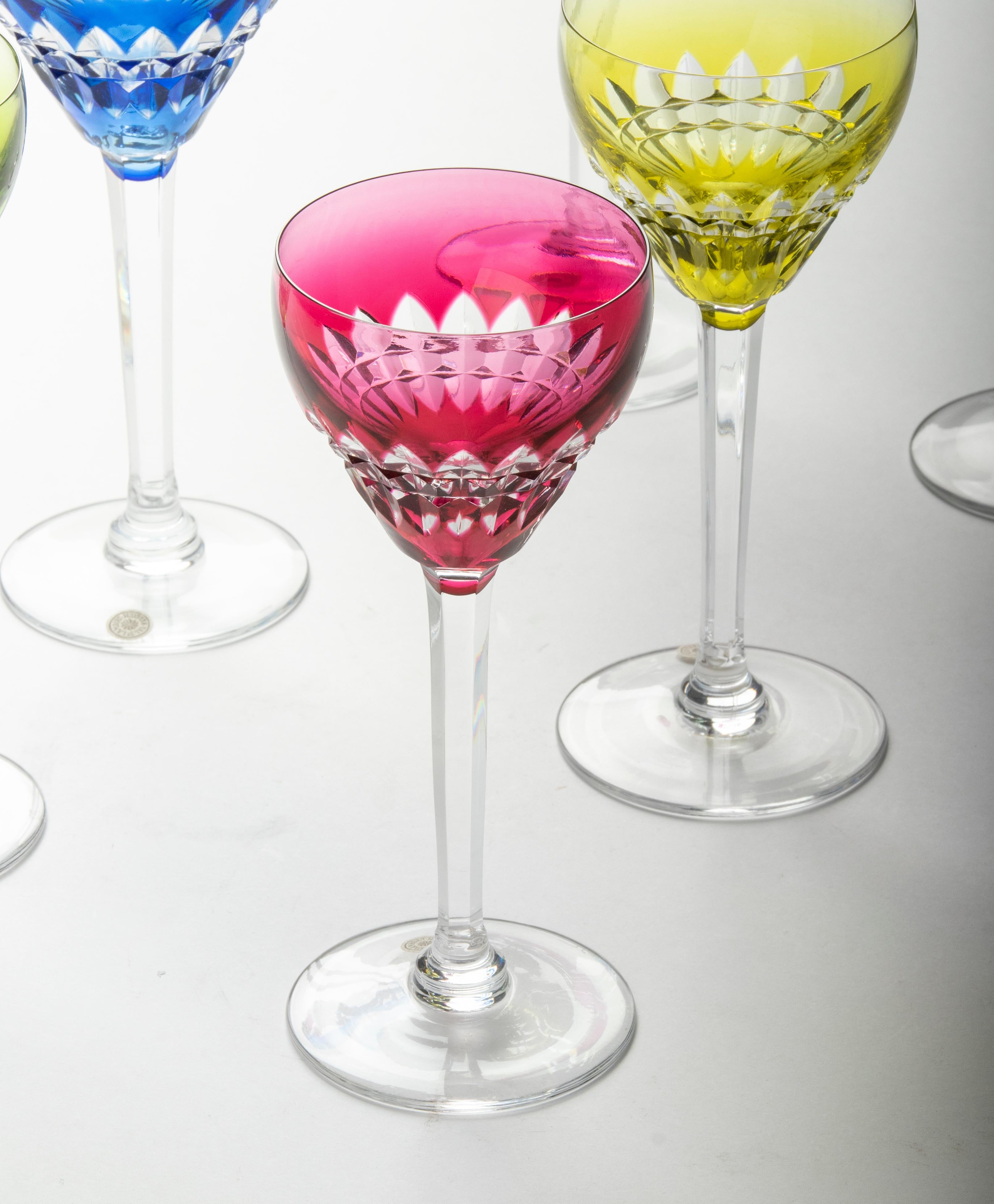 Set of 6 Crystal Colored Wine Glasses by Val Saint Lambert circa 1950  3
