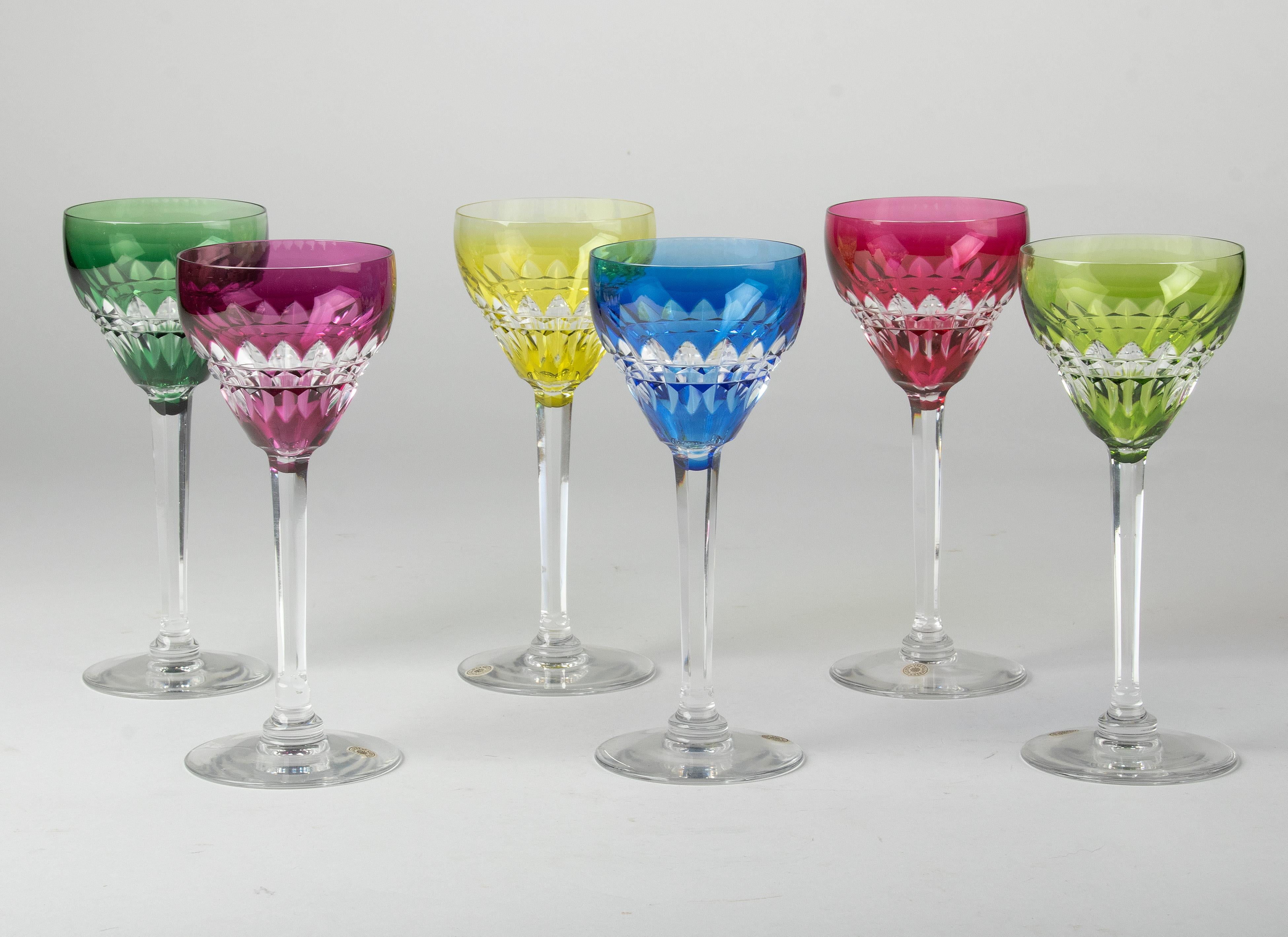 Set of 6 Crystal Colored Wine Glasses by Val Saint Lambert circa 1950  7