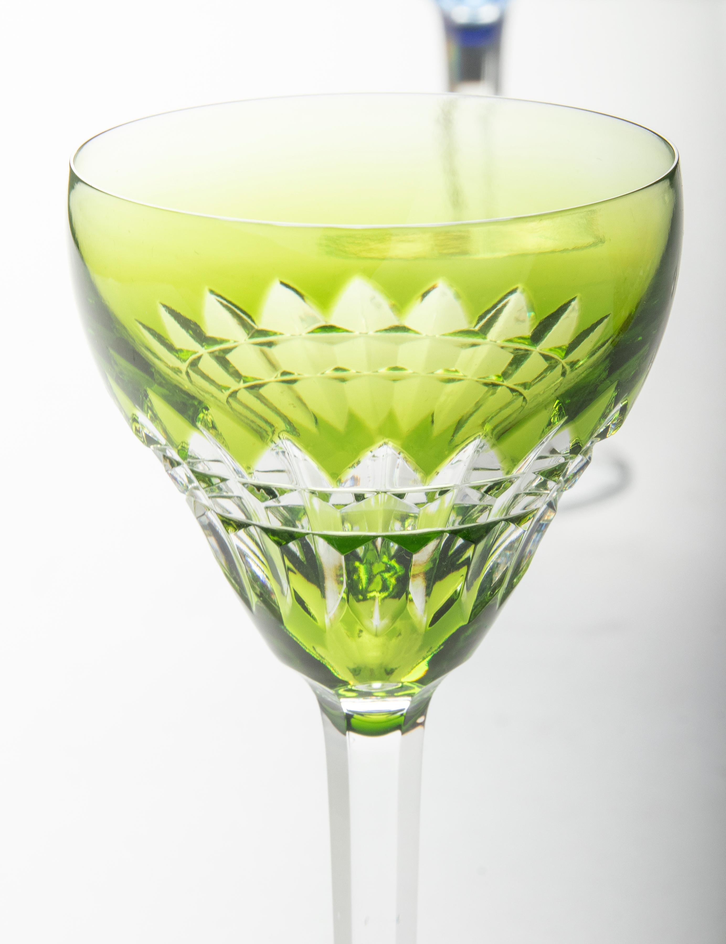 Set of 6 Crystal Colored Wine Glasses by Val Saint Lambert circa 1950 8