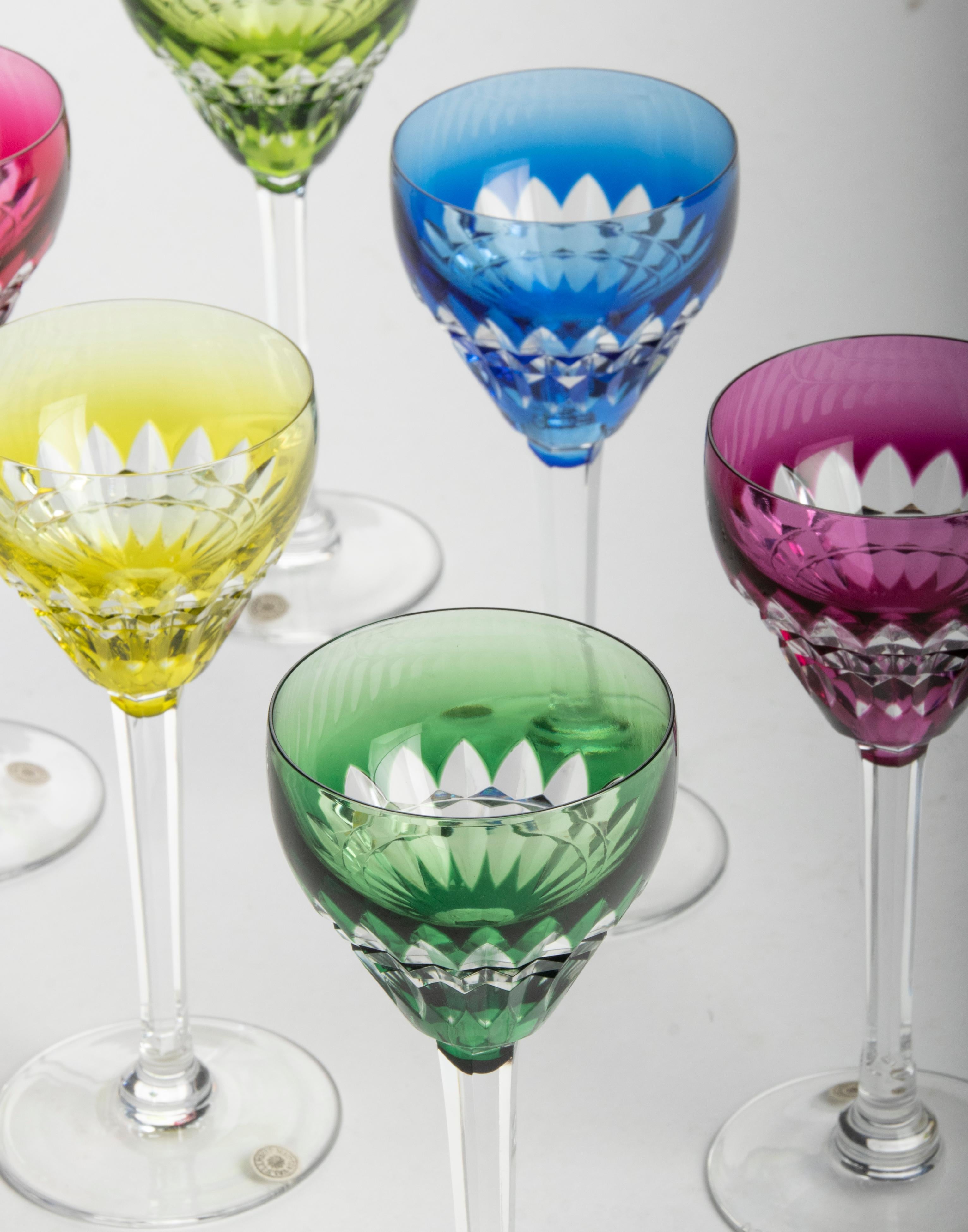 Set of 6 Crystal Colored Wine Glasses by Val Saint Lambert circa 1950  2