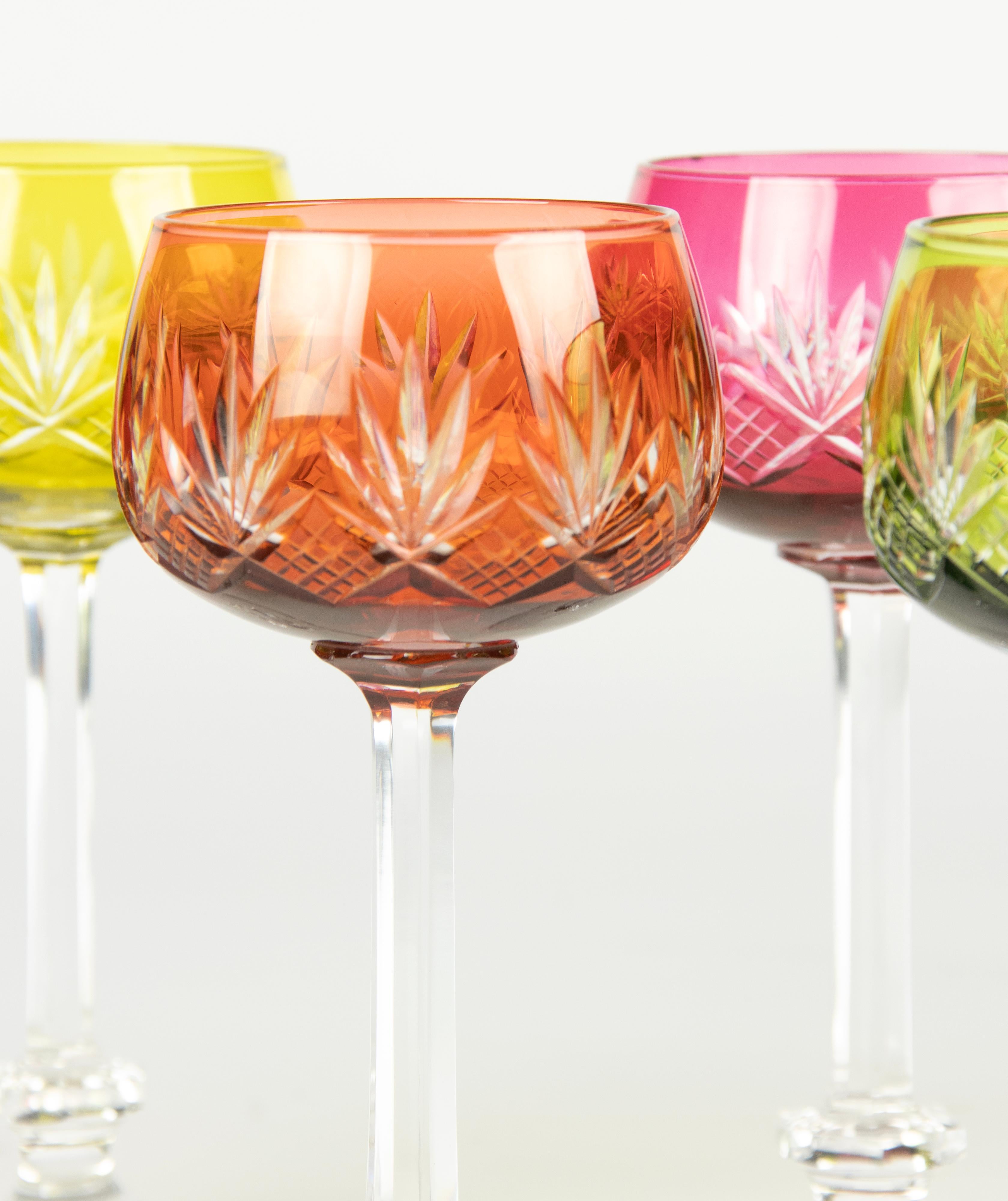 Set of 6 Crystal Colored Wine Glasses Made by Val Saint Lambert For Sale 1