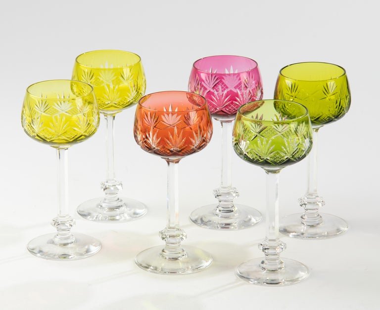 Colored Crystal Wine Goblets, Set of 4 Bohemian Colored Crystal