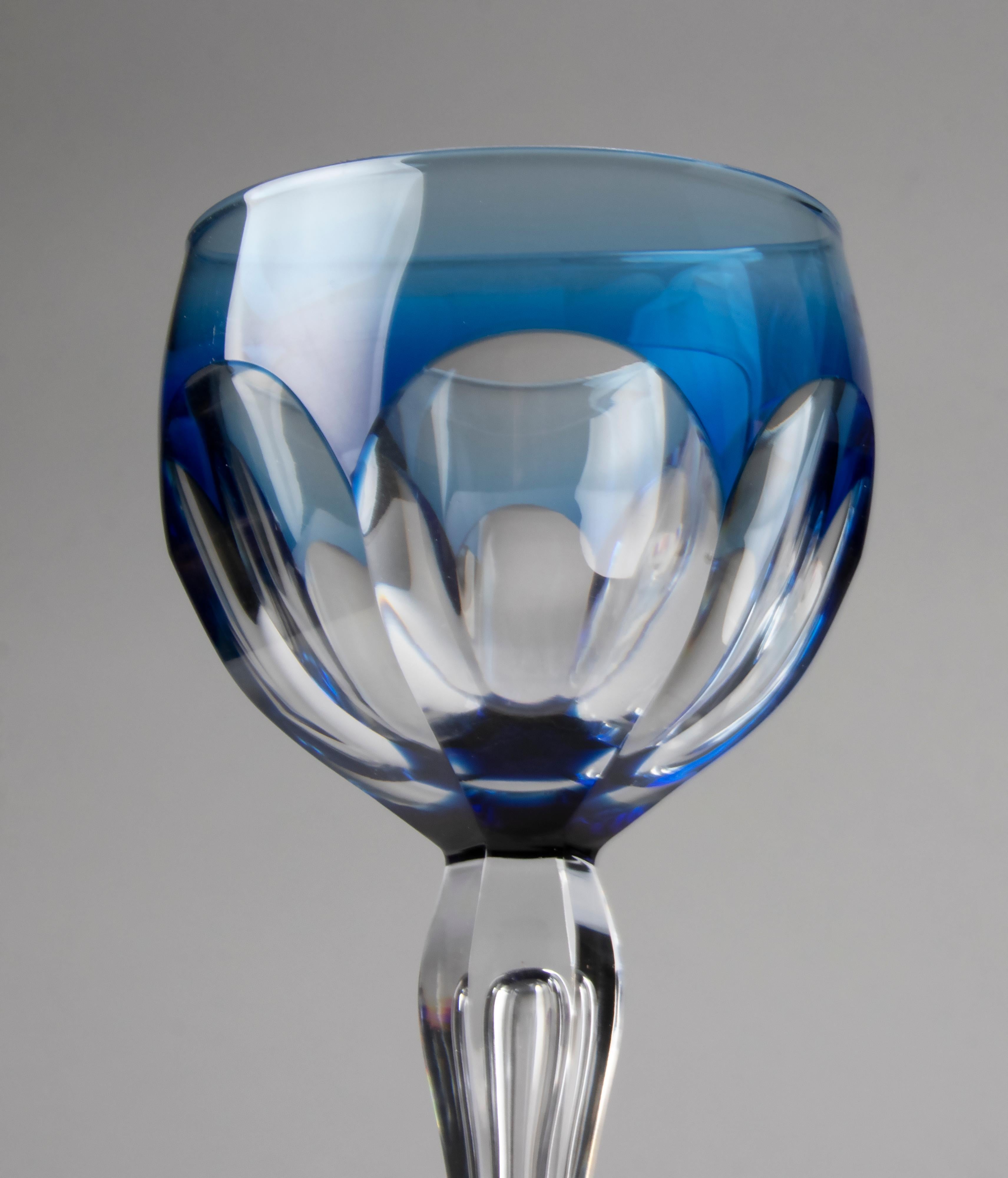 Belgian Set of 6 Crystal Colored Wine Glasses Made by Val Saint Lambert