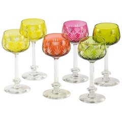 Set of 6 Crystal Colored Wine Glasses Made by Val Saint Lambert