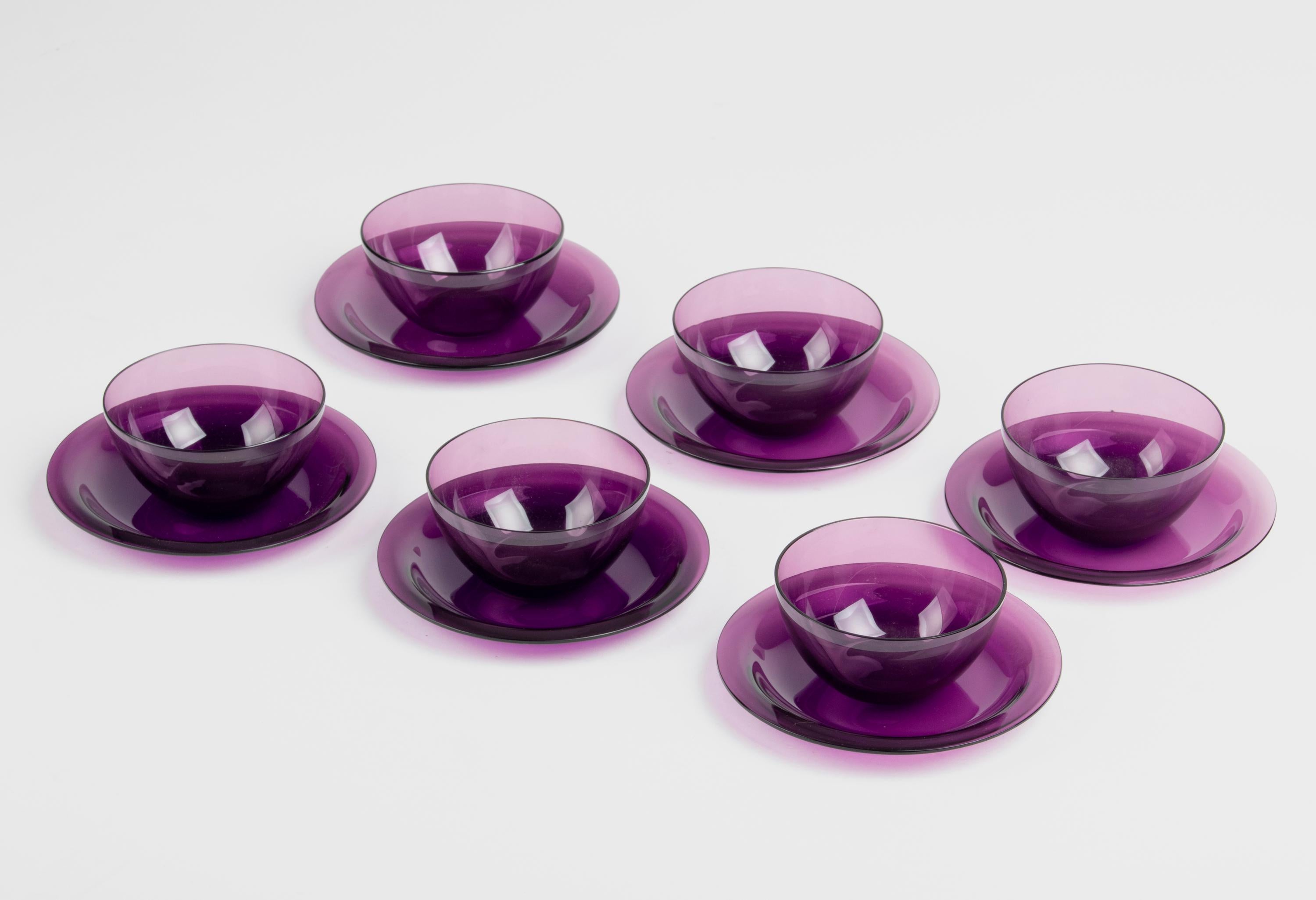 Set of 6 Crystal Fruitbowls with Saucers by Lalique France 6