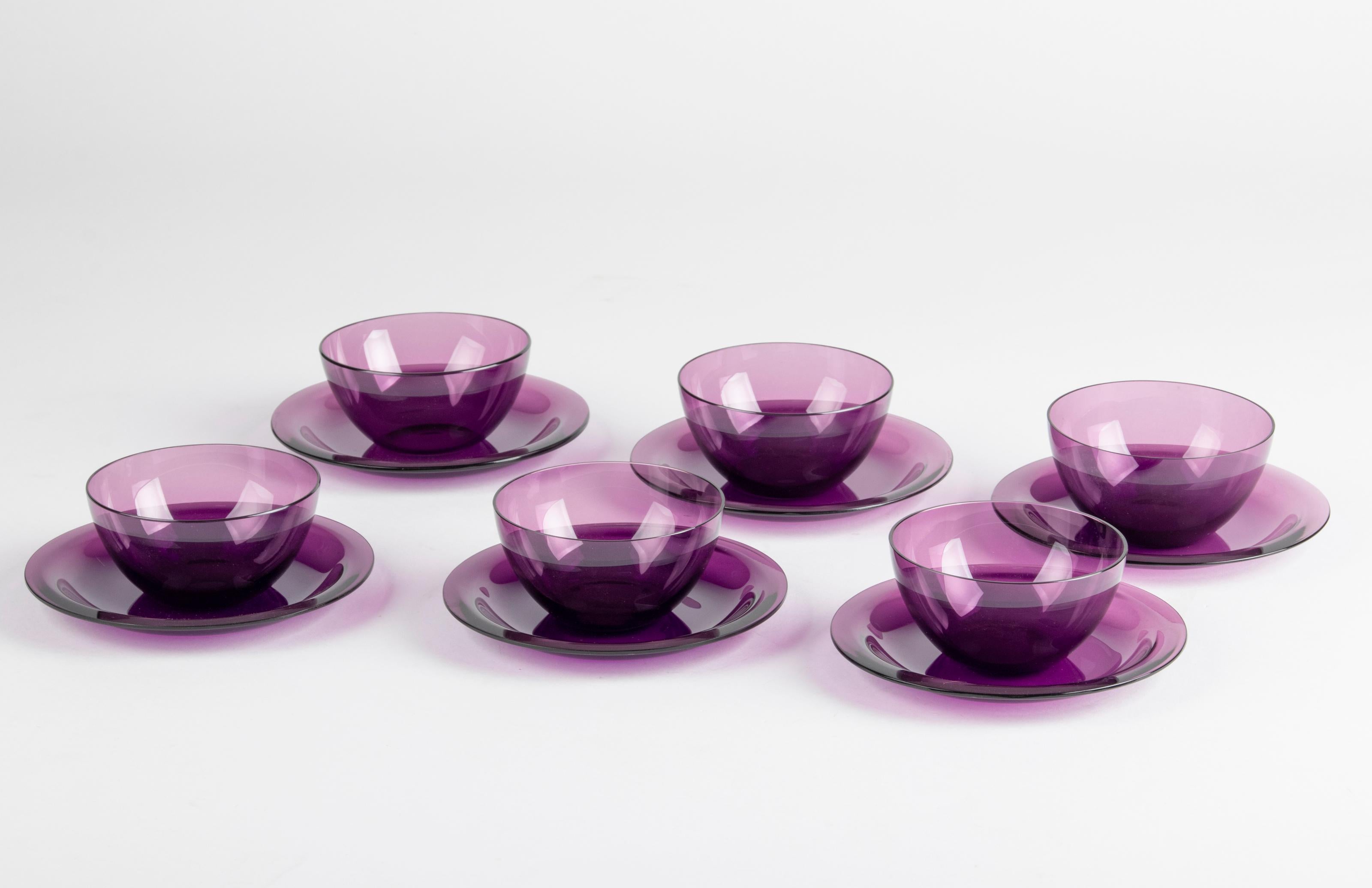 Hand-Crafted Set of 6 Crystal Fruitbowls with Saucers by Lalique France