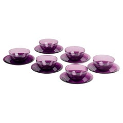 Set of 6 Crystal Fruitbowls with Saucers by Lalique France