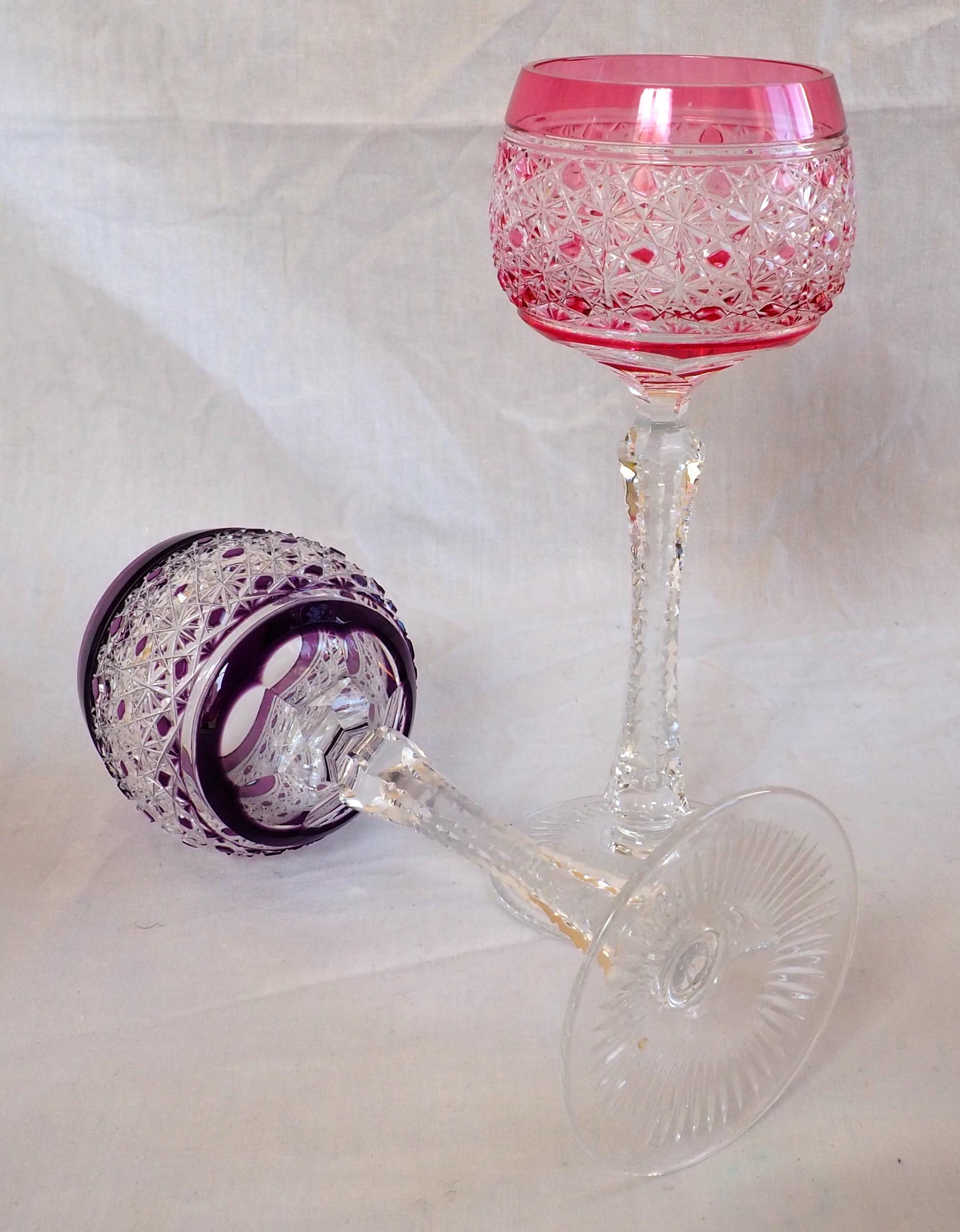 Set of 6 crystal hock / wine glasses / roemers - France, early 20th century 1