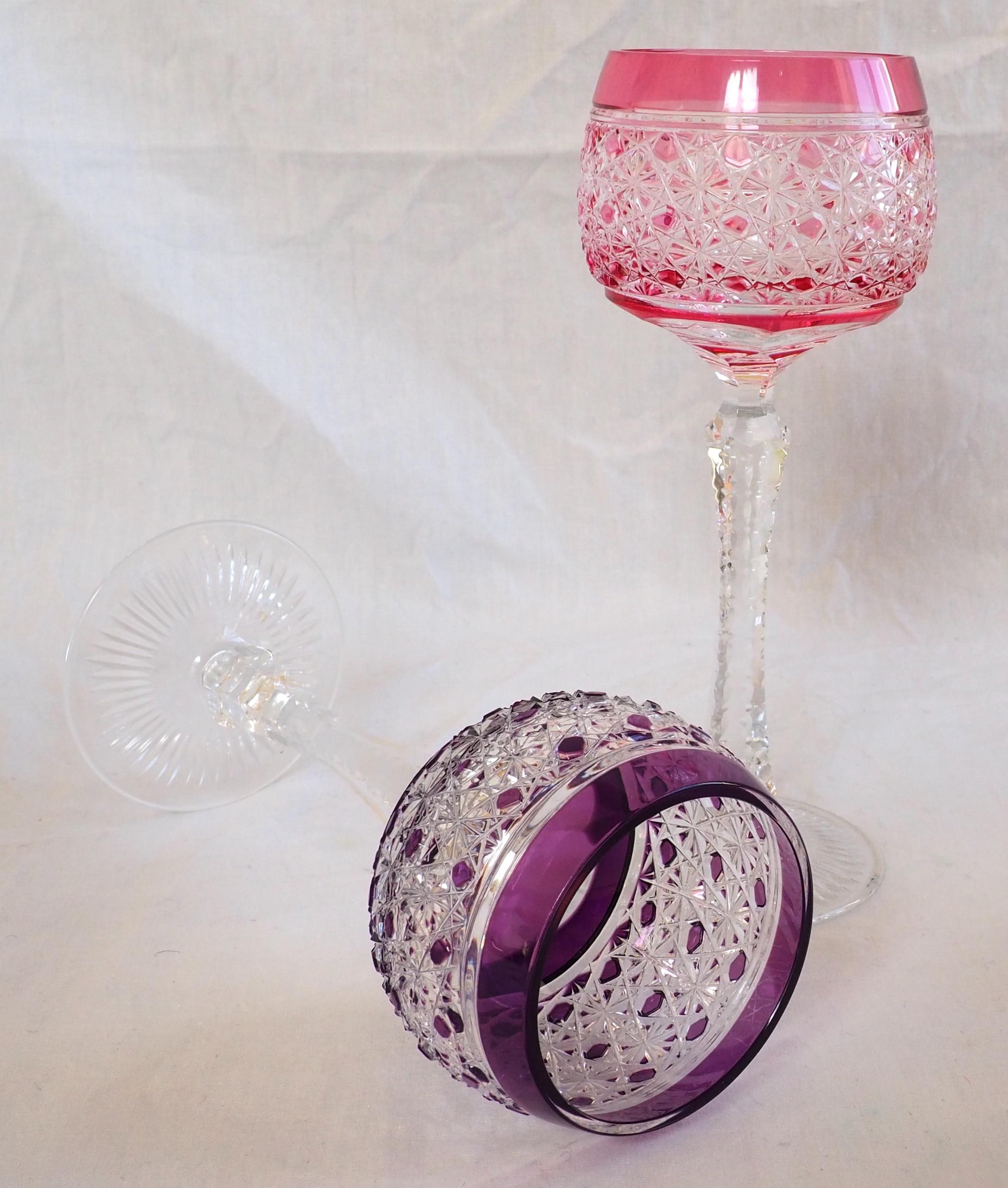 Set of 6 crystal hock / wine glasses / roemers - France, early 20th century 2