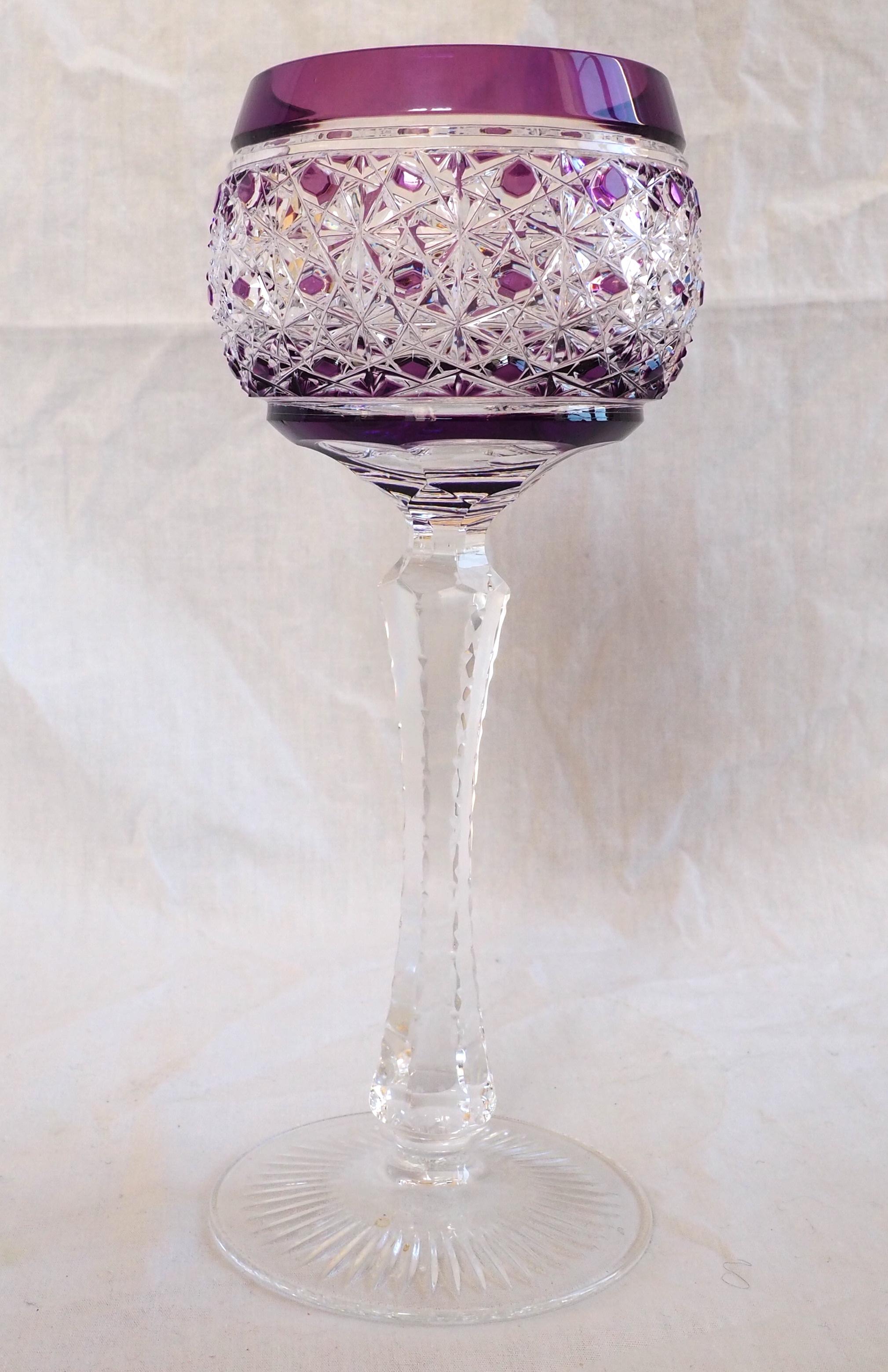 Set of 6 crystal hock / wine glasses / roemers - France, early 20th century In Good Condition In GRENOBLE, FR