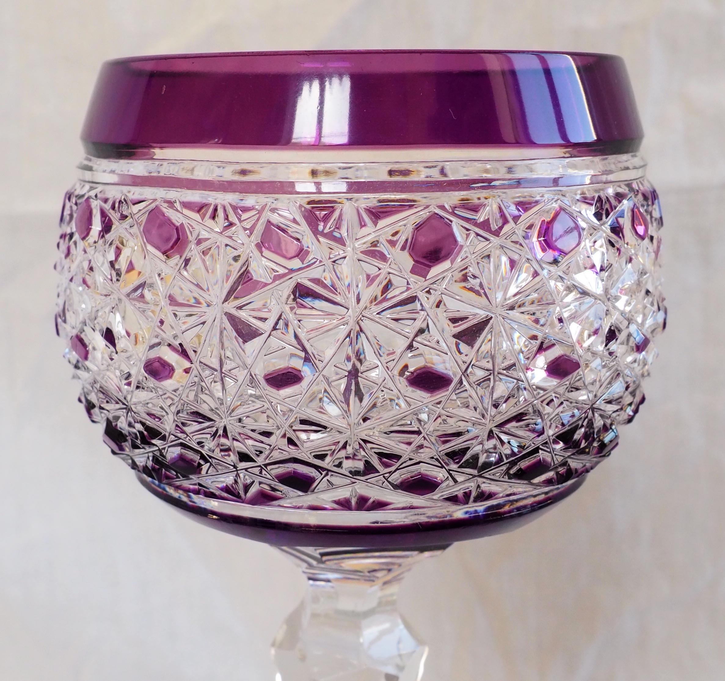 20th Century Set of 6 crystal hock / wine glasses / roemers - France, early 20th century