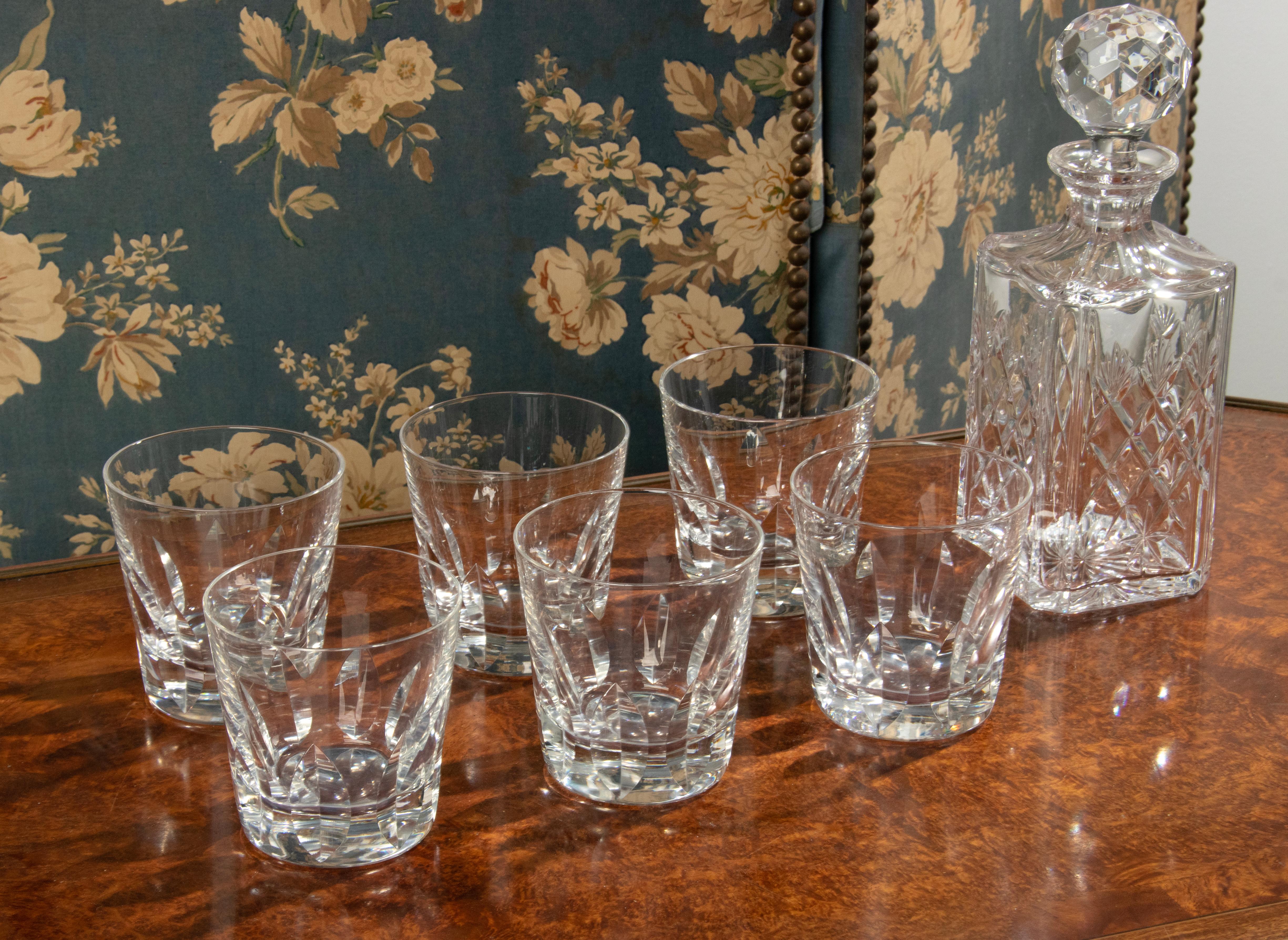 Mid-20th Century Set of 6 Crystal Whiskey Glasses, Saint Louis model Jersey For Sale