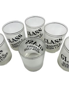 Set of 6 Culver Rocks Glasses with "Glass, Handle with Care" on a Frosted Ground