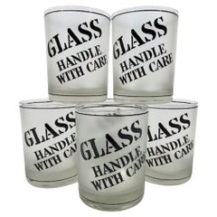 Set of 6 Culver Rocks Glasses with "Glass, Handle with Care" on a Frosted Ground