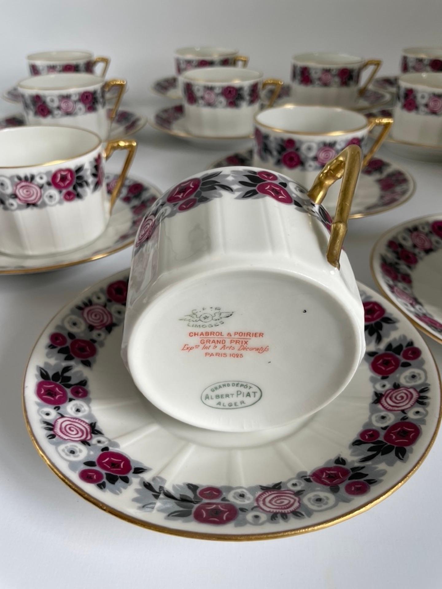 Art Deco Set Of 6 Cups Of Limoges Porcelain Tea Or Coffee From Chabrol and Poirier, 1925