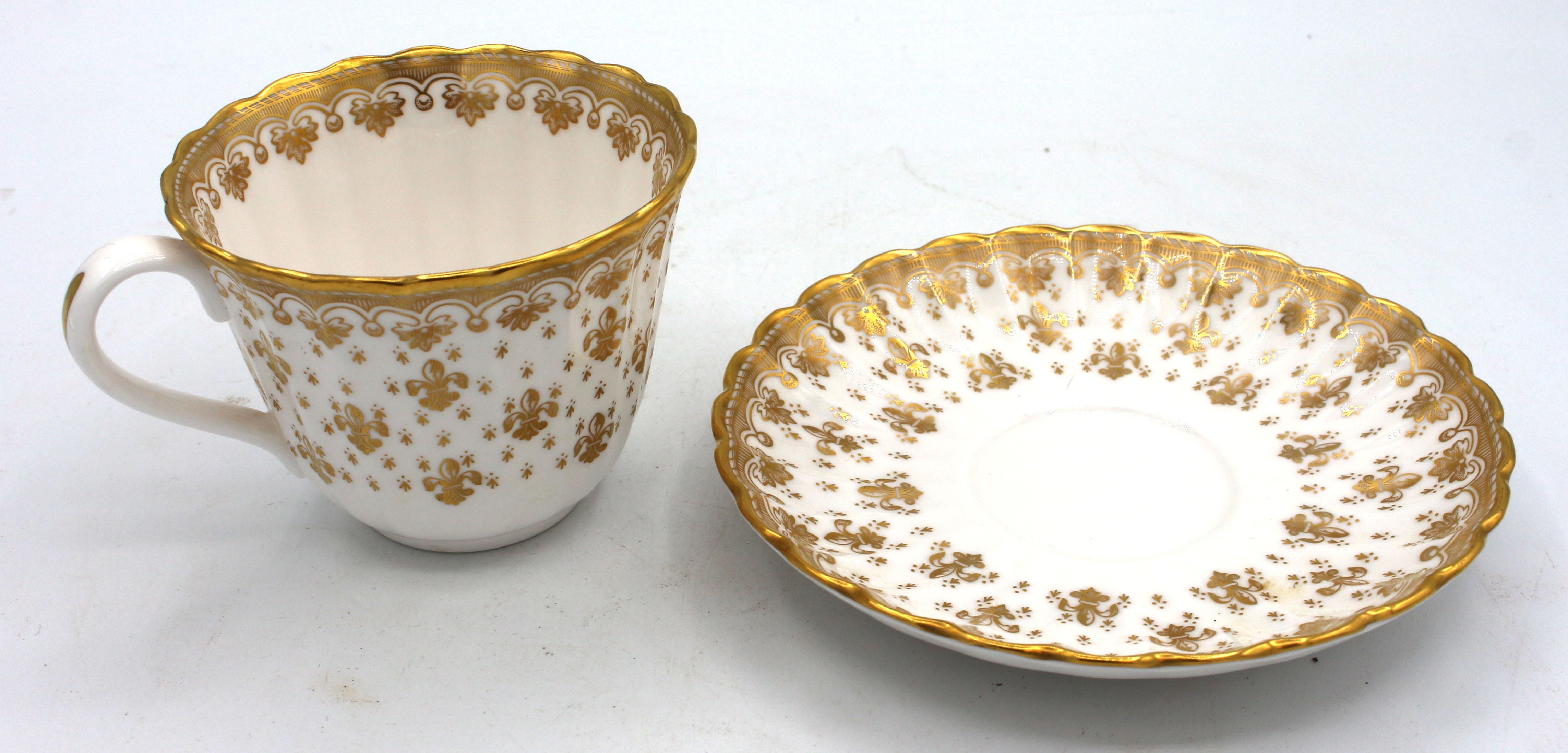 English Set of 6 Cups & Saucers, Spode's Fleur de Lys Gold, Mid-20th Century