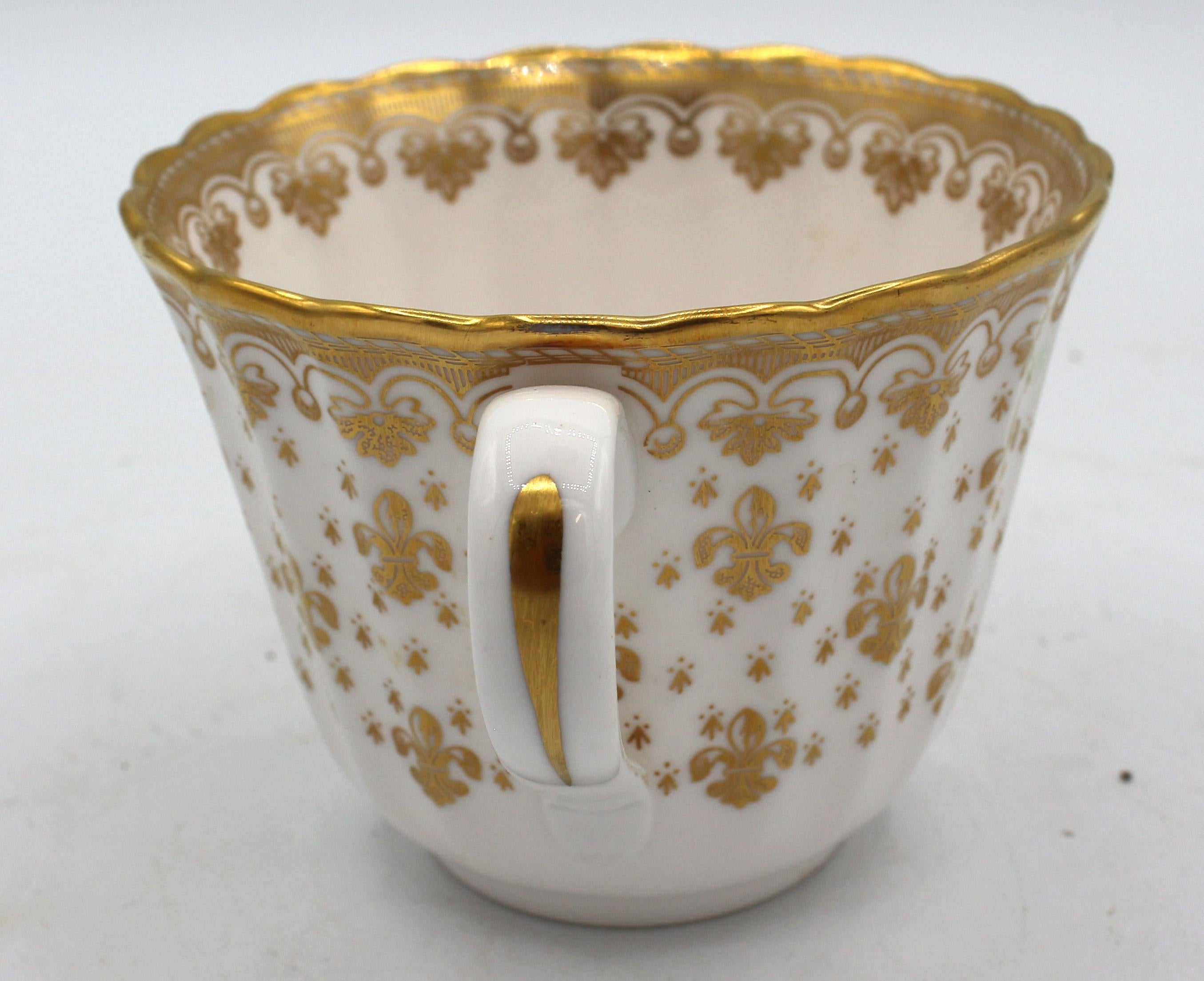 Ceramic Set of 6 Cups & Saucers, Spode's Fleur de Lys Gold, Mid-20th Century